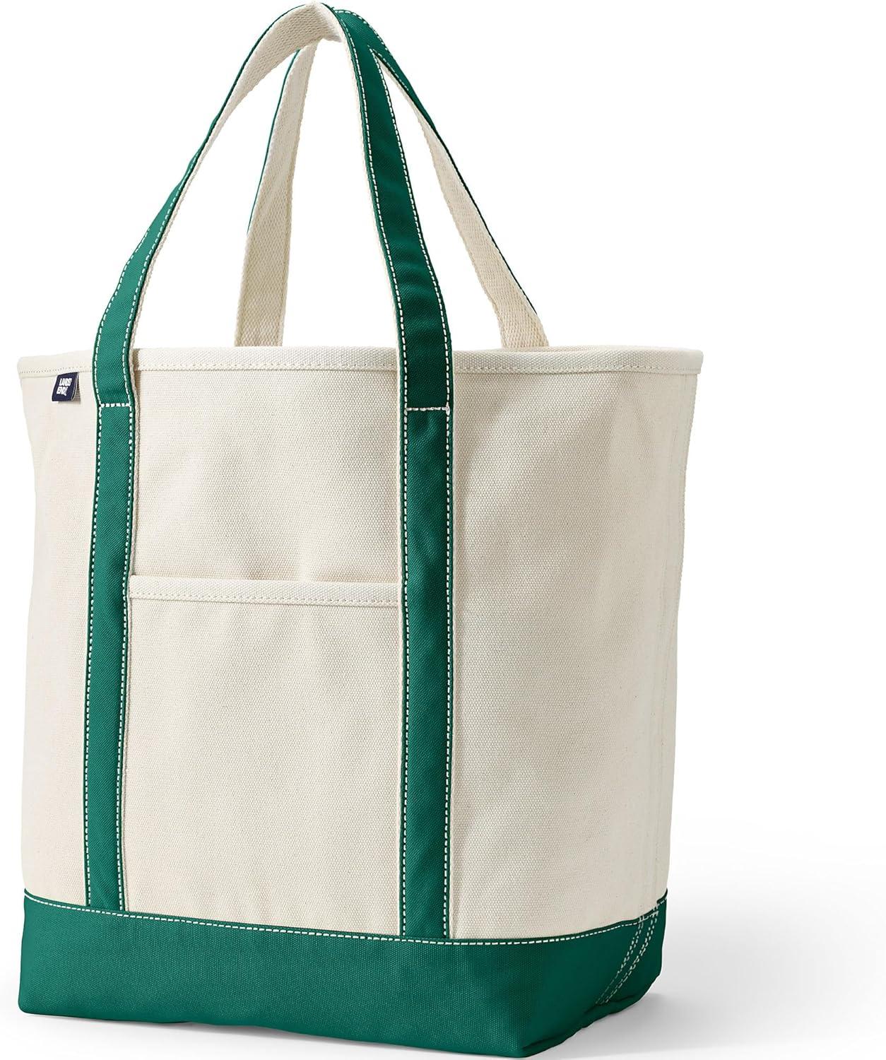 Lands' End Large Natural 5 Pocket Open Top Canvas Tote Bag -  - Natural/Bright Spruce