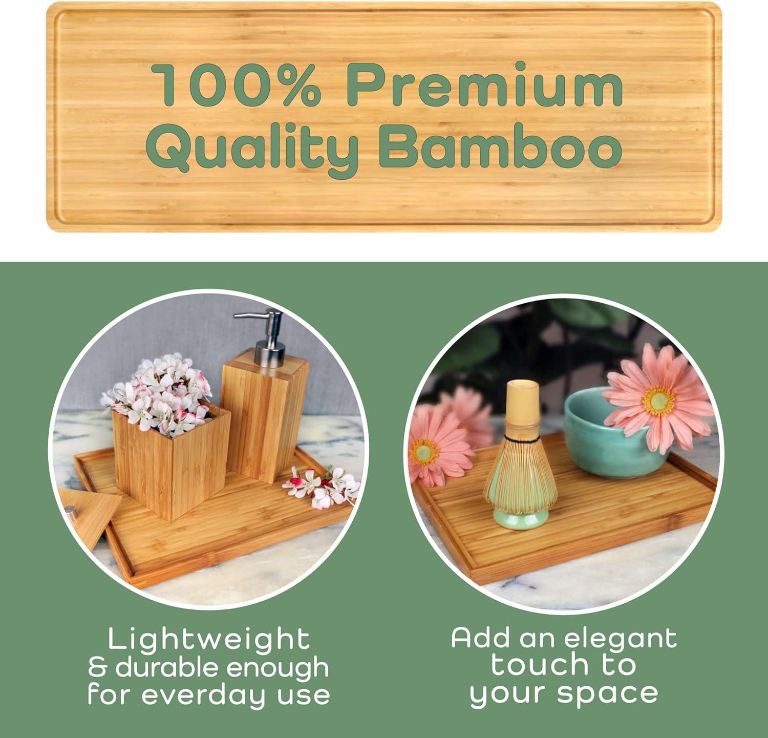 BambooMN Organic Bamboo Serving Tray, Tea/Coffee Serving, Appetizers, Snacks, Charcuterie Tray, 11"x5.5"x0.6"