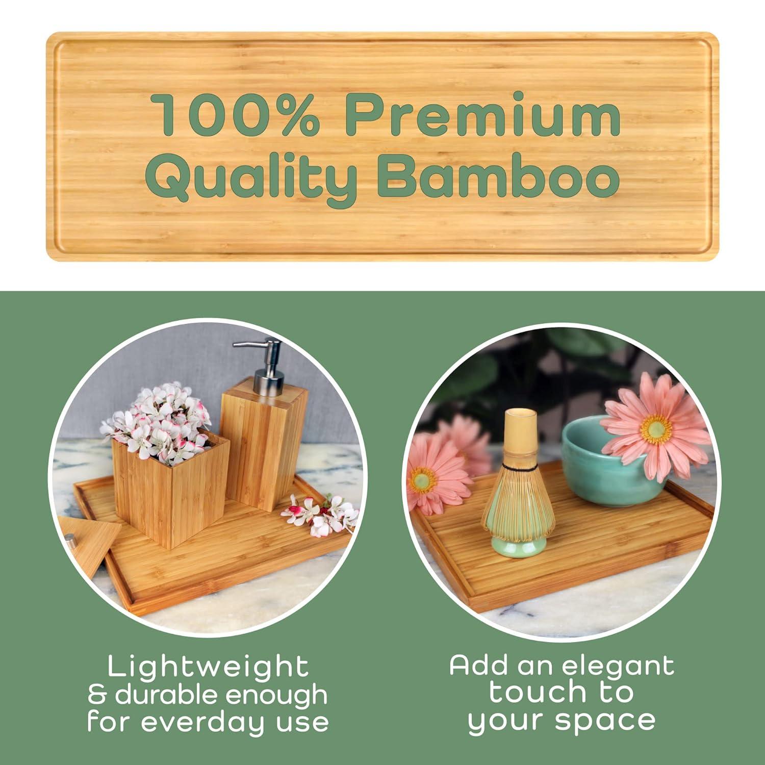 Natural Bamboo Rectangular Serving Tray for Food and Drinks