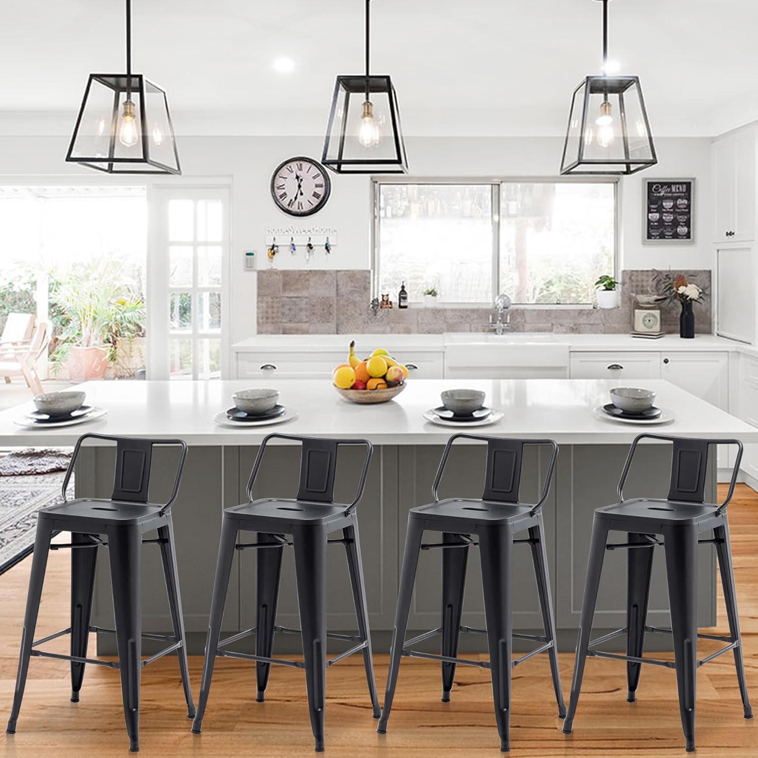 Andeworld 26" Low Back Metal Counter Stool Height Bar Stools [Set of 4] Barstools, Black