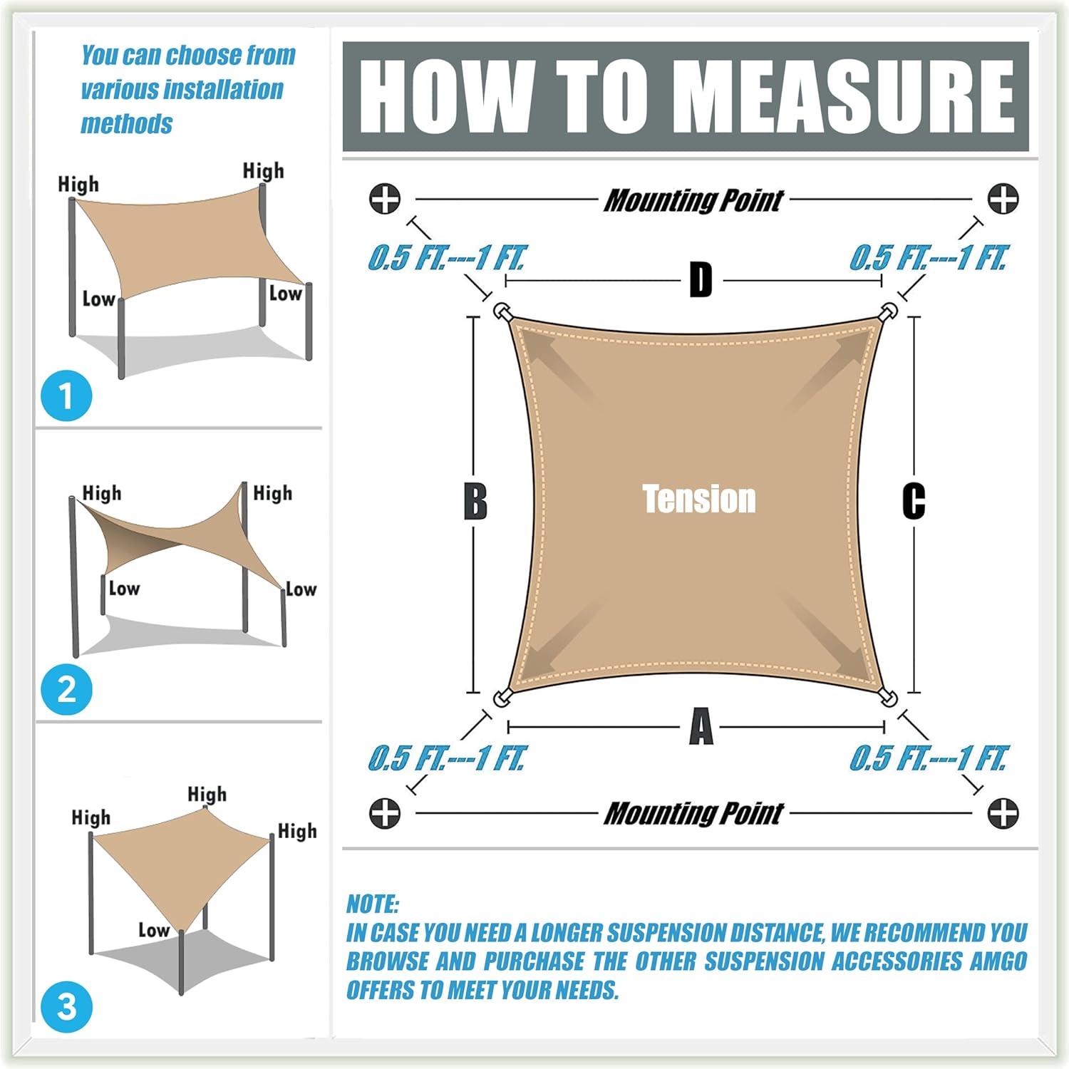 Beige 16' Square Sun Shade Sail with UV Protection