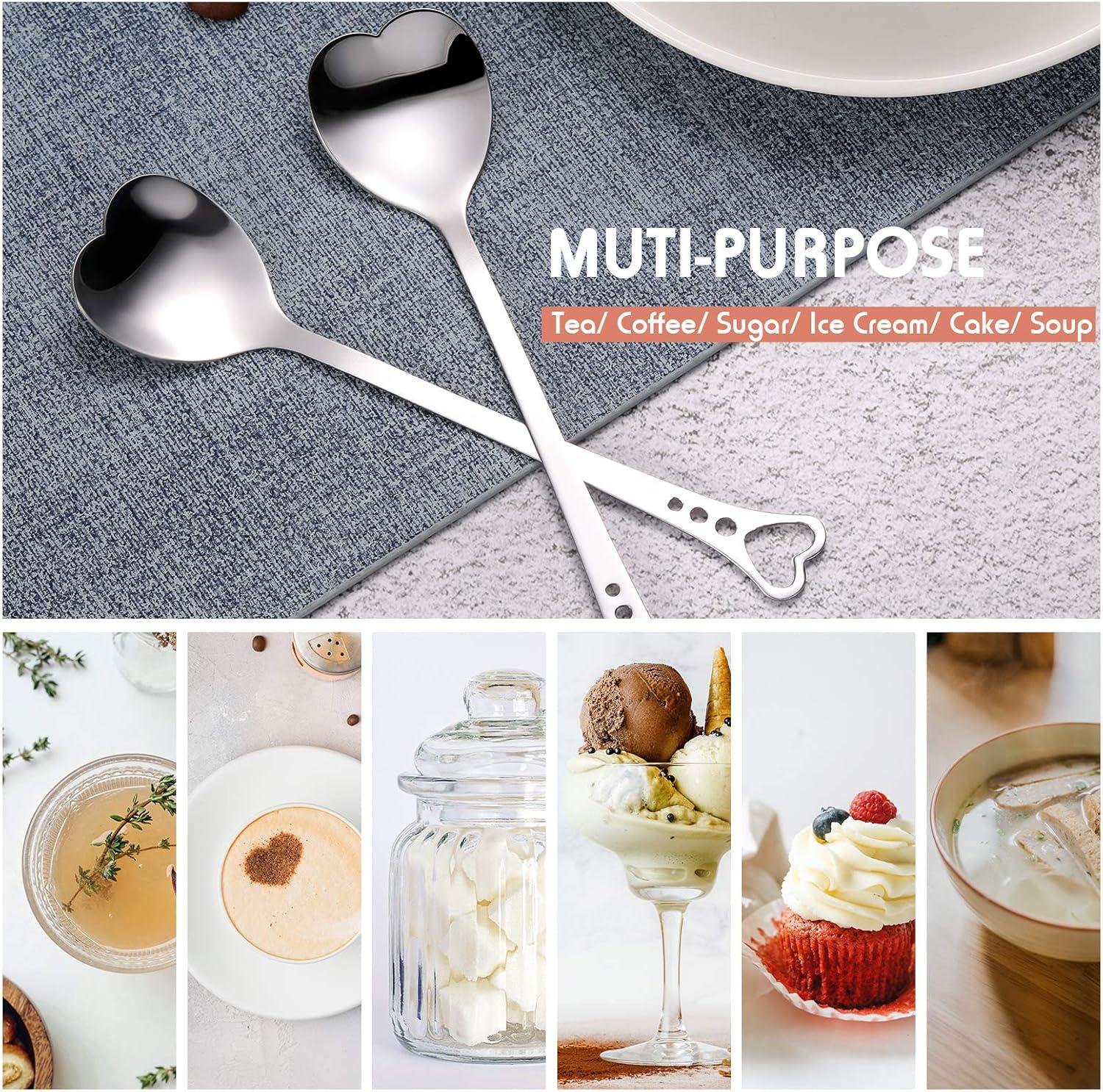 Patelai 12 Pieces Heart Shaped Spoon Stainless Steel Tea Flatware Set, 5.7 Inch Coffee Sugar Spoon Ice Cream Cake Dessert Stirring for Home, Restaurant and Valentine Present