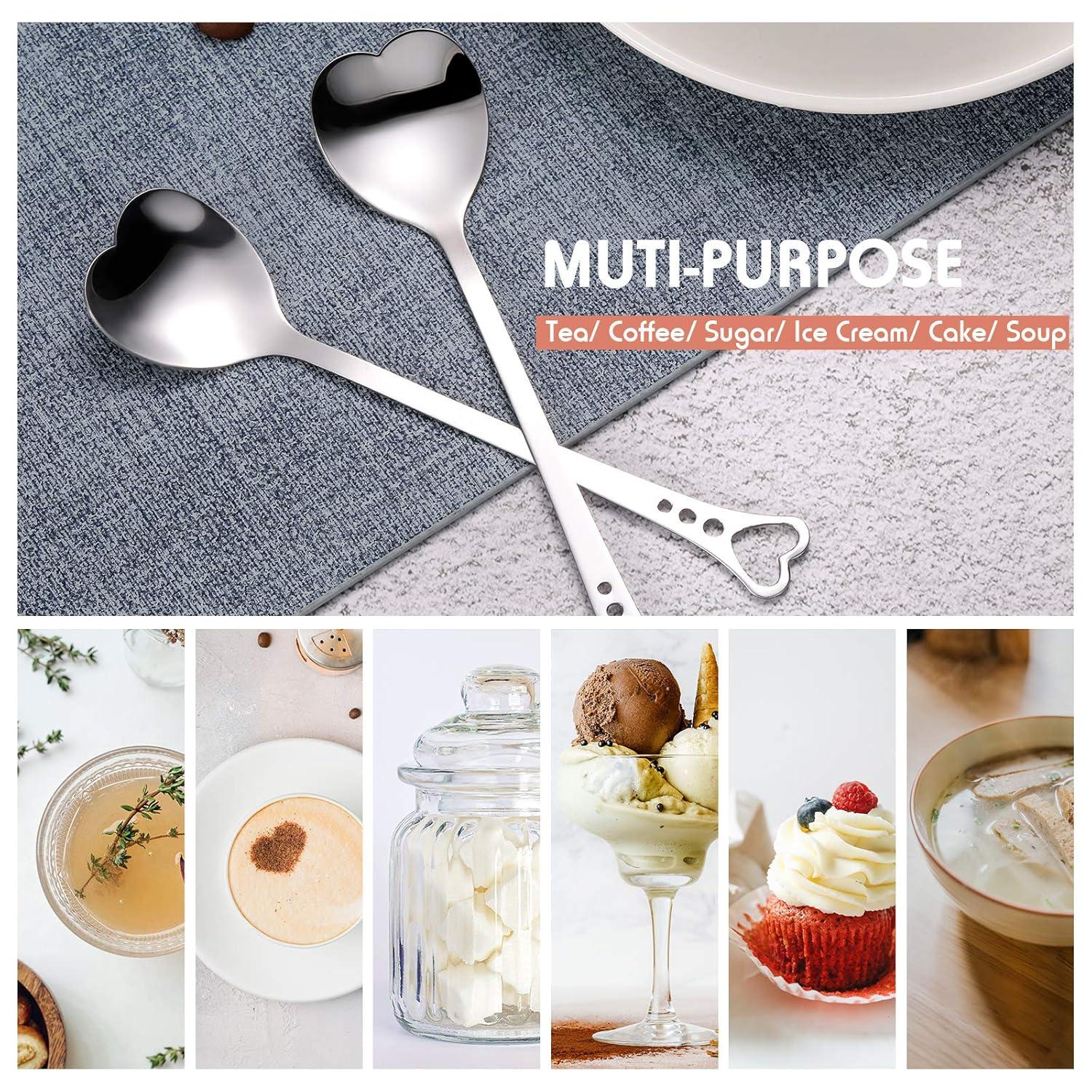 Patelai 12 Pieces Heart Shaped Spoon Stainless Steel Tea Flatware Set, 5.7 Inch Coffee Sugar Spoon Ice Cream Cake Dessert Stirring for Home, Restaurant and Valentine Present