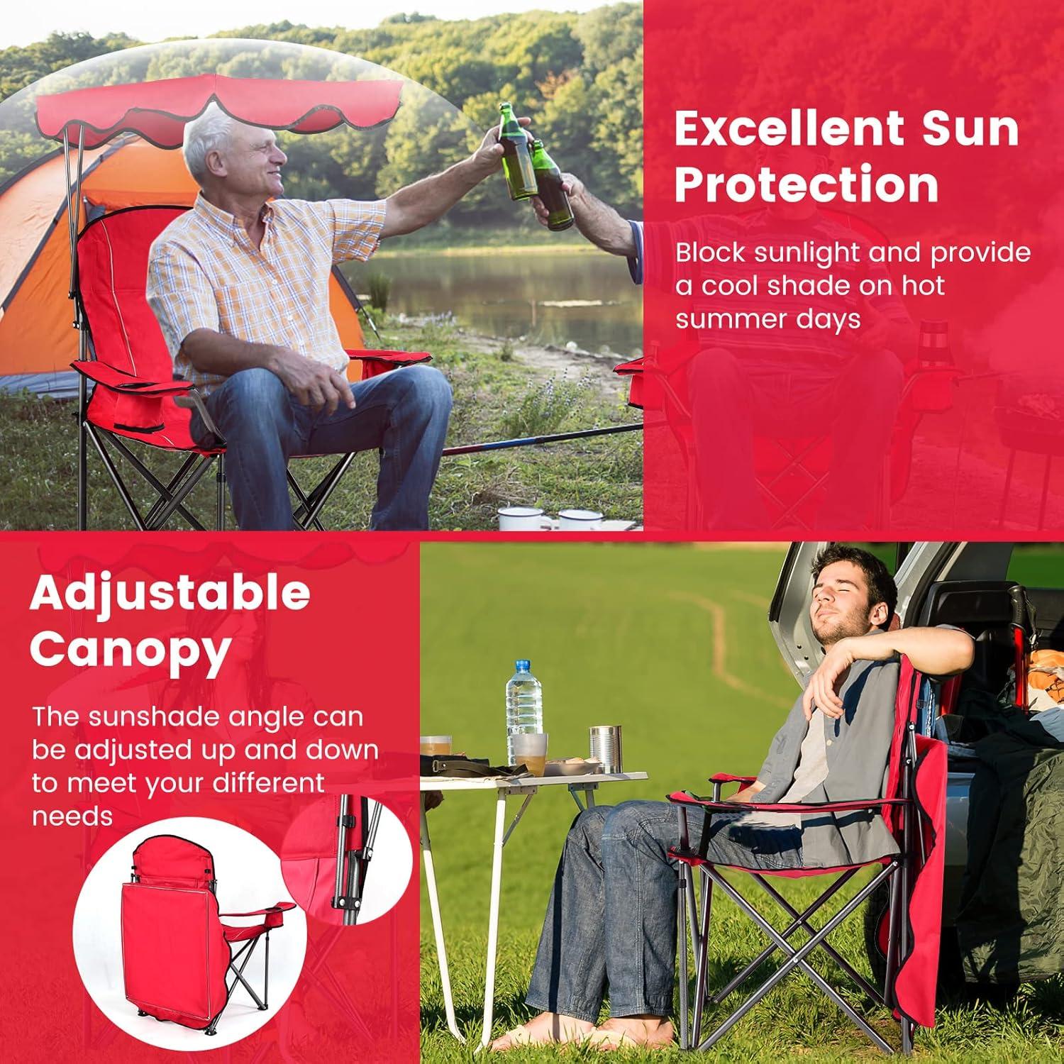 Arlmont & Co. Portable Folding Beach Canopy Chair With Cup Holders