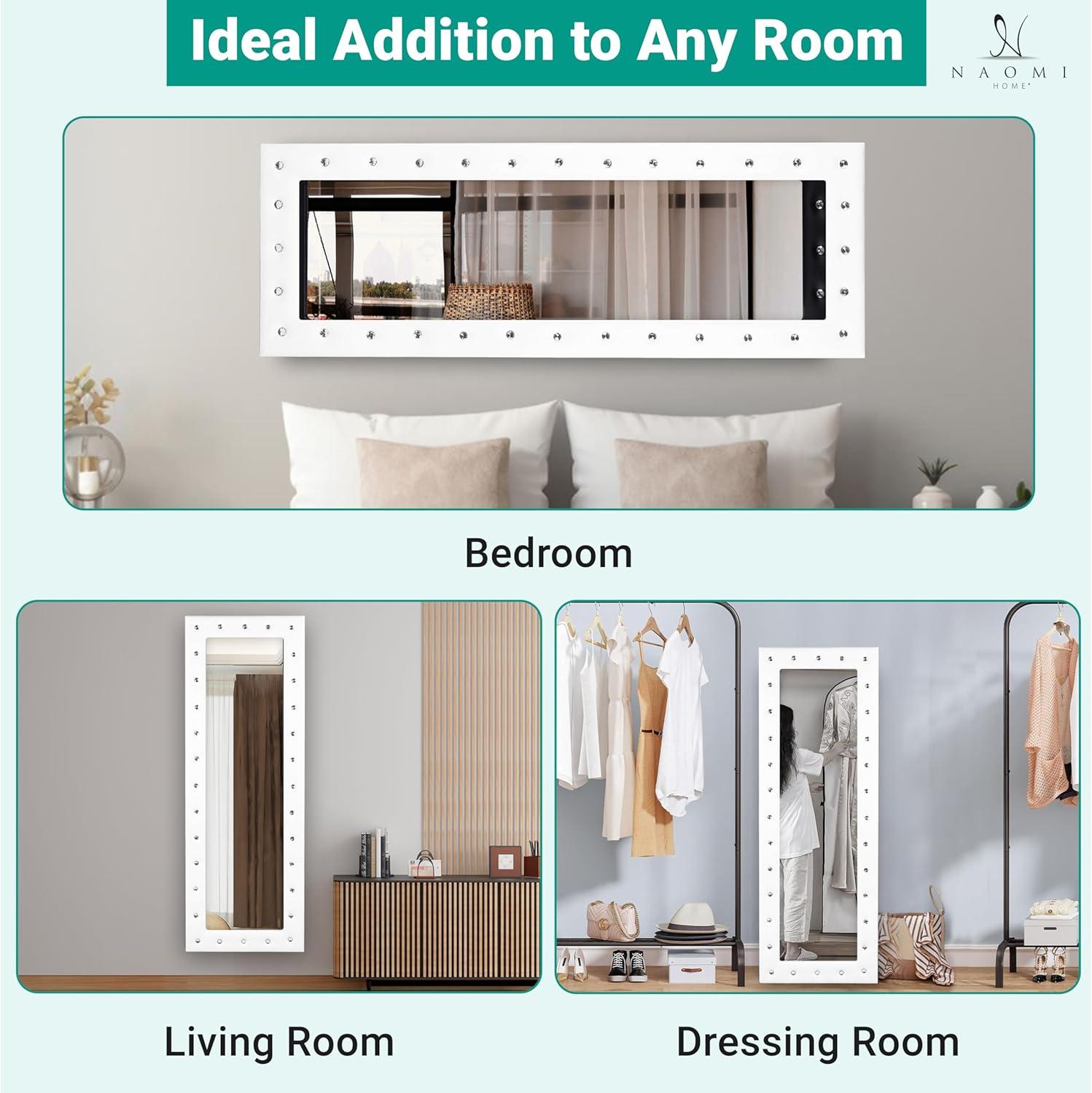 Naomi Home Crystal Tufted Floor Mirror Full Length 63 LX22 W Wall Mirror Full Length Standing Wall with Faux Wood Frame Mirrors for Bedroom - Pink