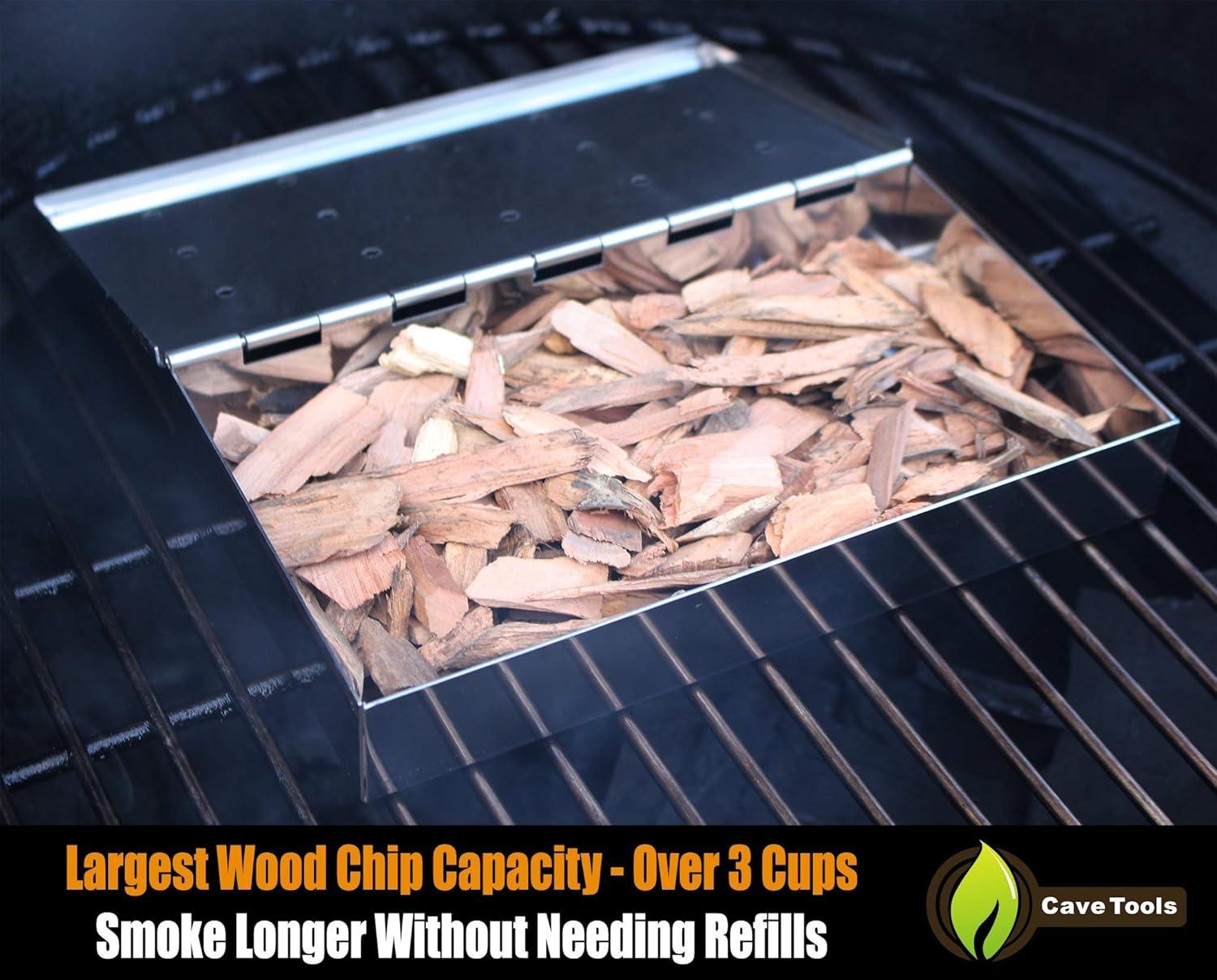 Cave Tools Grill Smoker Box Starter Kit for Wood Chips, Stainless Steel Bucket Style with Hinged Lid, BBQ Grill and Smoker Accessories