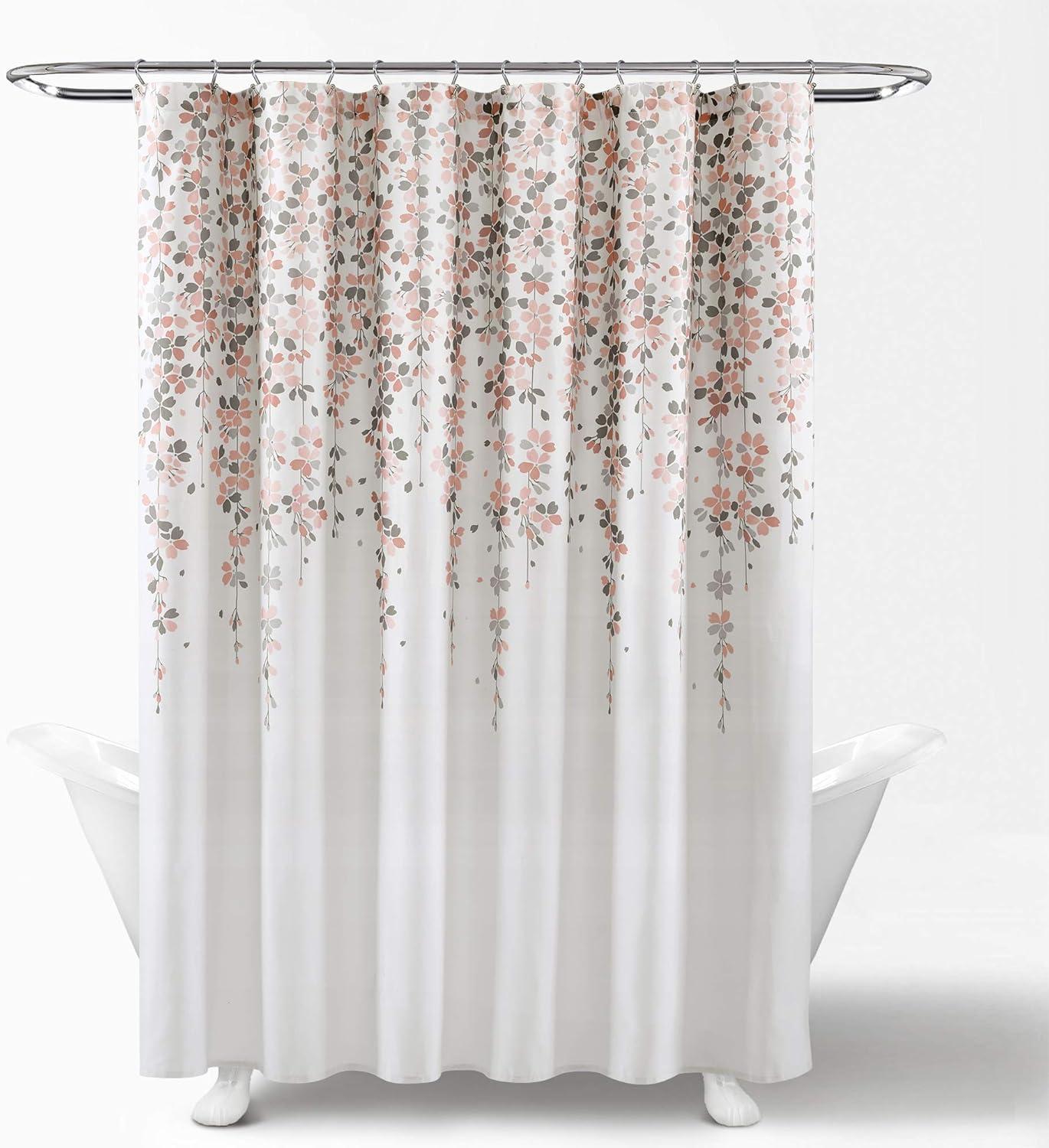 Lush Decor Weeping Flower Shower Curtain, 72x72, Blush/Gray, Single