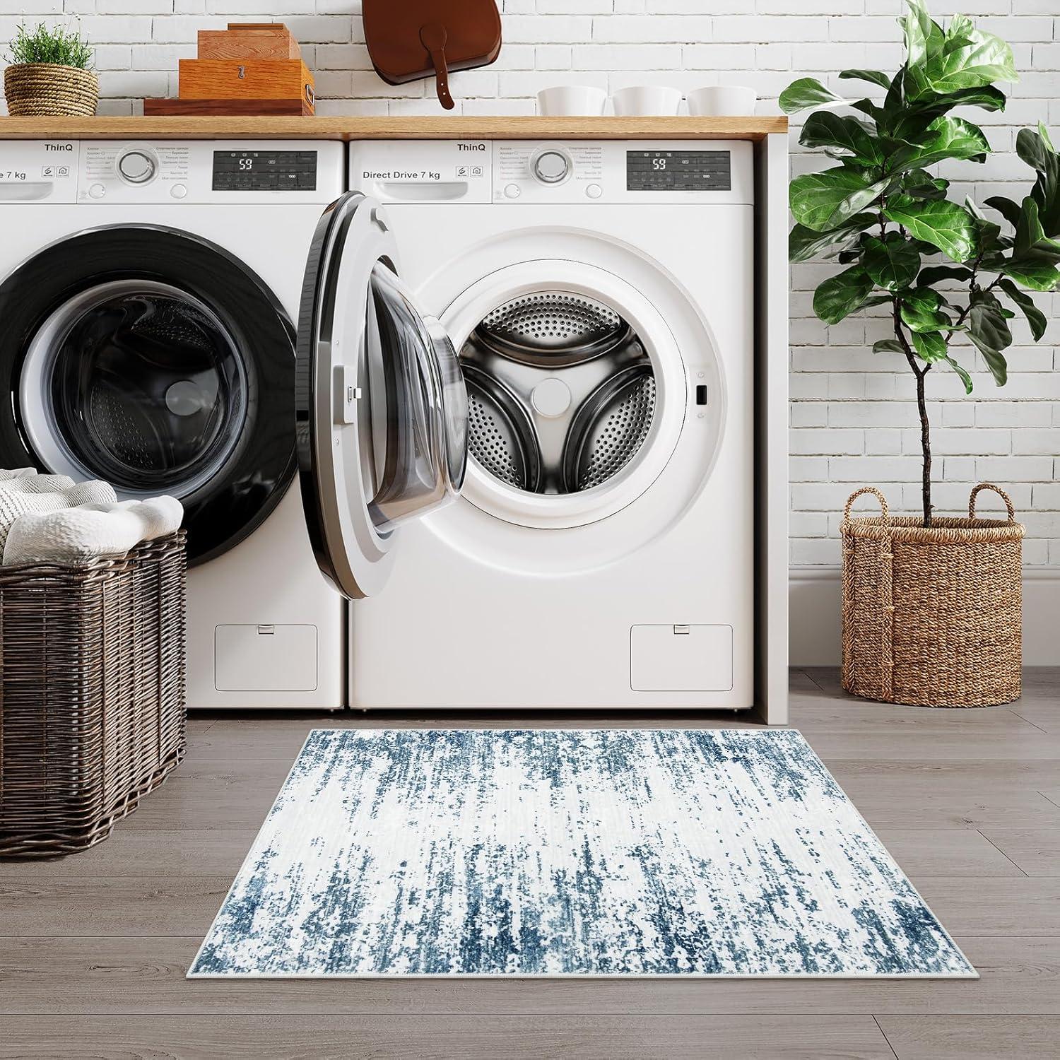 Garvee 5'x7' Modern Blue Abstract Area Rug Machine Washable Contemporary Rug Soft Foldable Thin Accent Rug Anti-Slip Non-Shedding Floor Carpet