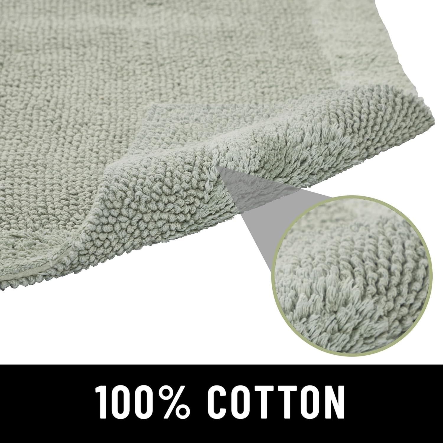 Better Trends Edge Sage 100% Cotton Reversible 2 Piece Bath Rug Set, 17" x 24" | 24" x 40"