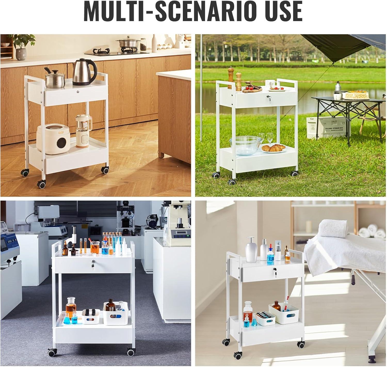 VEVOR Lab Rolling Cart, 2-Shelf Stainless Steel Rolling Cart, Lab Serving Cart with Swivel Casters, Dental Utility Cart for Clinic, Lab, Hospital, Salon, 15.16"x21.57"x34.06"