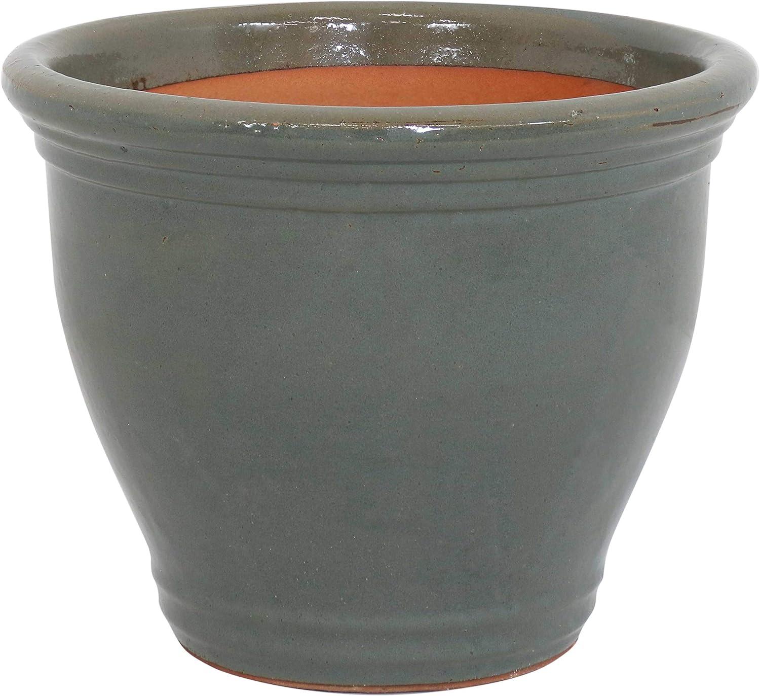 Sunnydaze Studio 15" High-Fired Glazed Gray Ceramic Planter