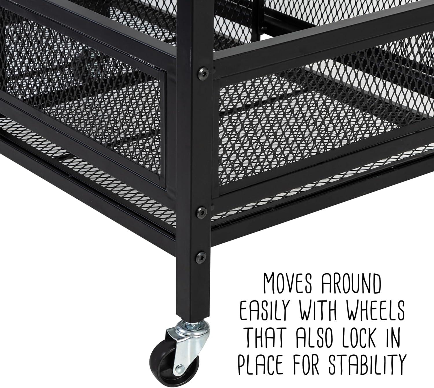 Honey-Can-Do 5-Divider Multi-Purpose Metal Garage Storage Cart with Wheels, Black