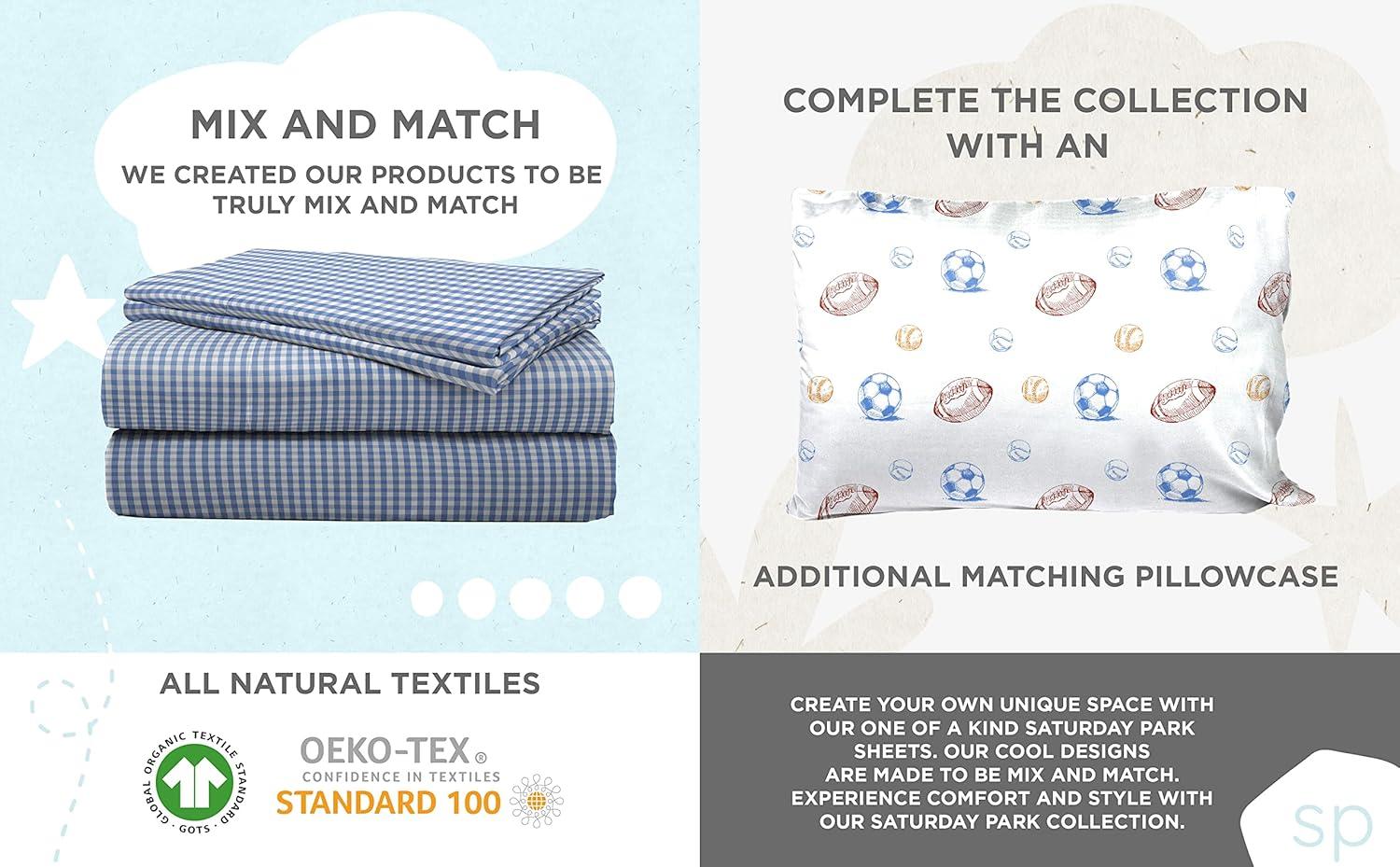Saturday Park Vintage Stripe & Sports 100% Organic Cotton Queen Bed Set