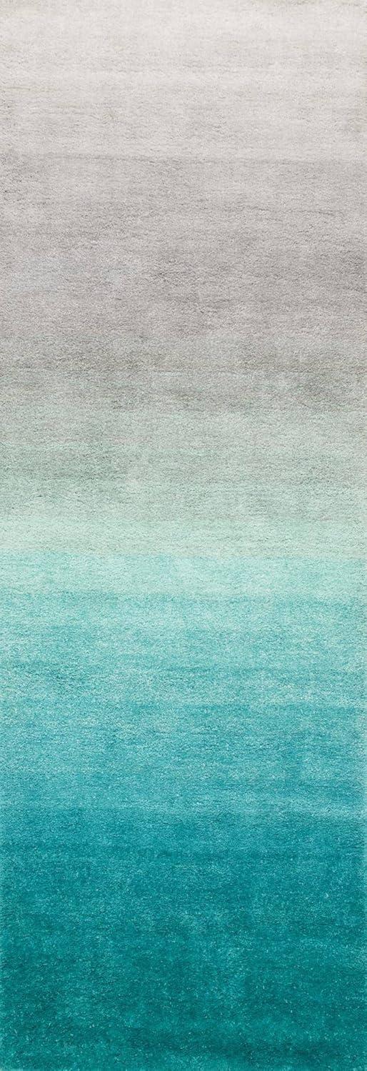 Nuloom Handmade Ombre Shag Shags Runner Indoor Area Rug - Turquoise 2' 6" x 8'