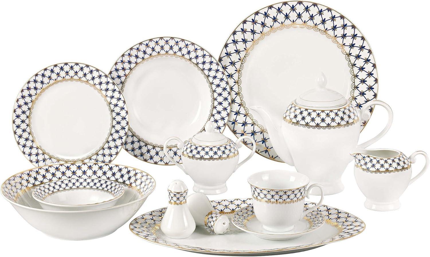 Cobalt Blue and Gold Porcelain Dinnerware Set, Service for 8