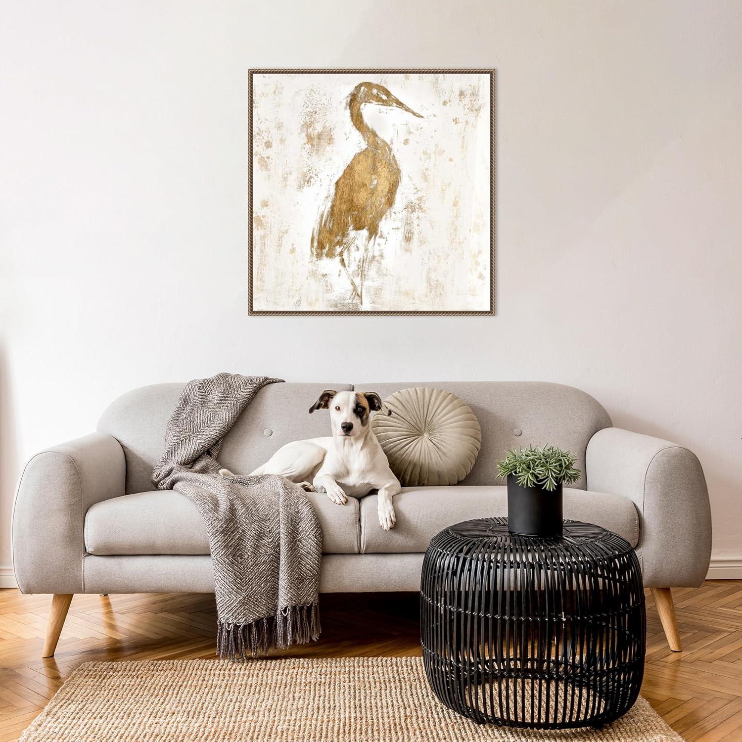 30"x30" Gilded Heron I by Jennifer Goldberger Framed Canvas Wall Art Print Bronze - Amanti Art: Modern Style, Polystyrene Frame