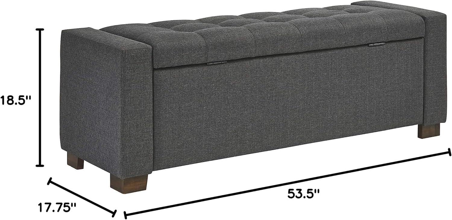 Transitional Charcoal Gray Tufted Storage Bench with Brown Wood Legs