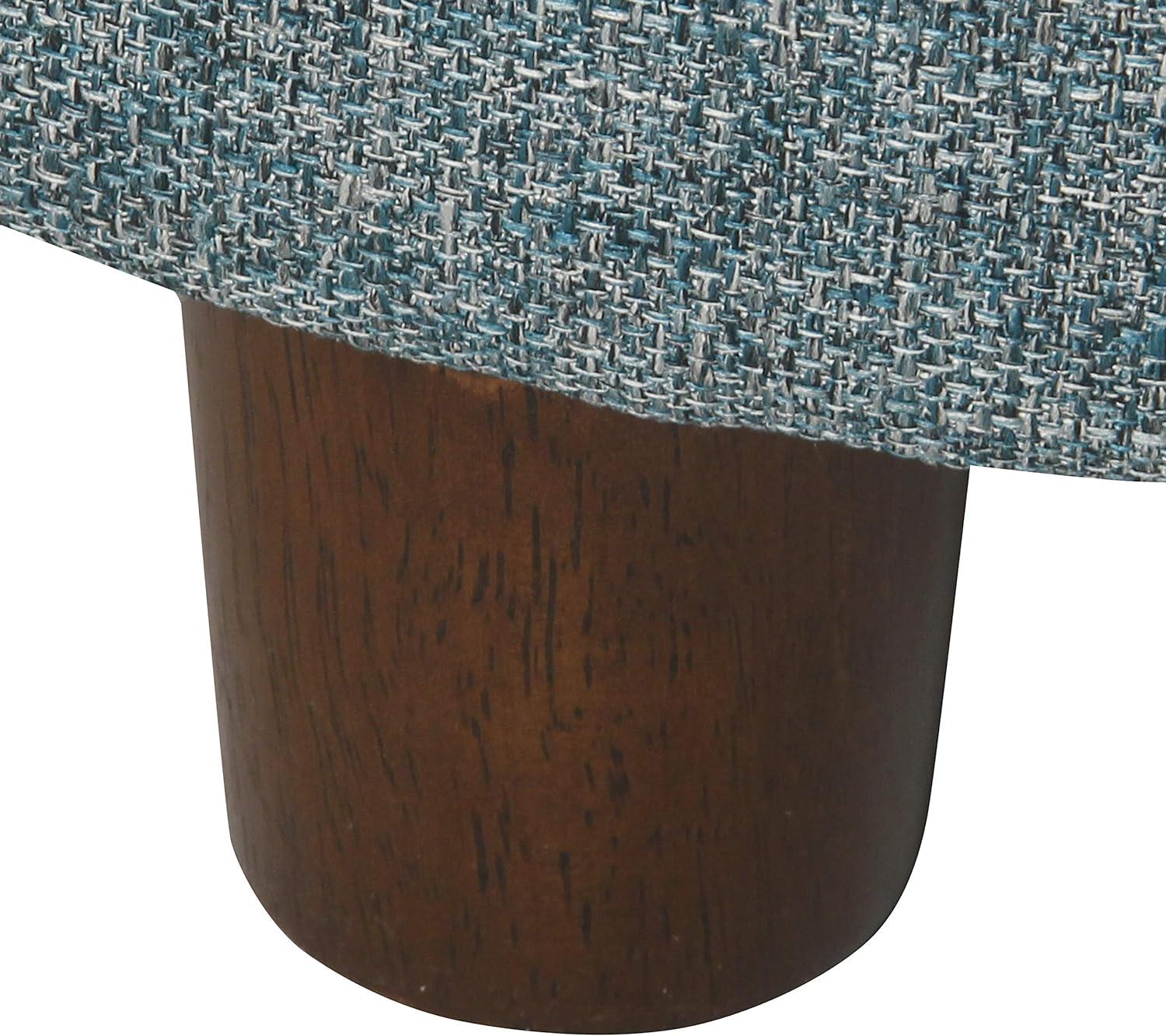 Mid-Century Modern Teal Tweed Round Storage Ottoman