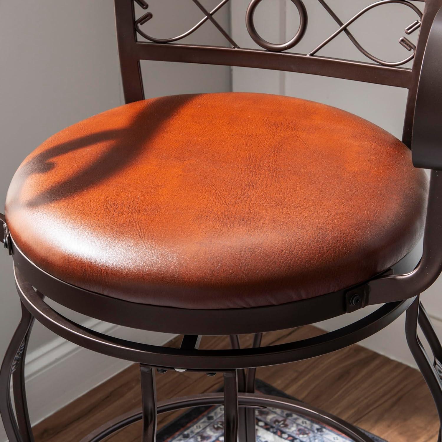 Powell Beatrix Big & Tall 30" High Back Indoor Copper Stamped Round Metal Bar Stool wth Swivel, Bronze/Warm Rust Faux Leather