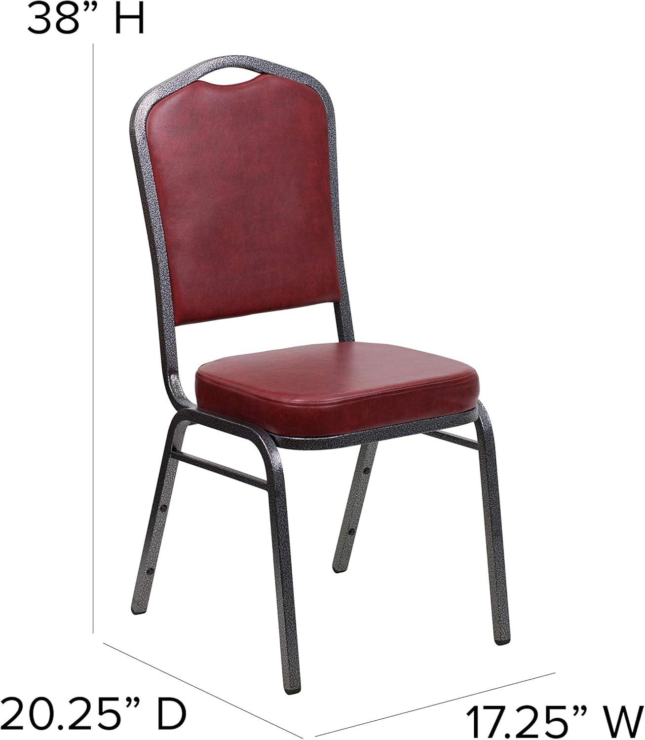 BizChair 4 Pack Crown Back Stacking Banquet Chair in Burgundy Vinyl - Silver Vein Frame