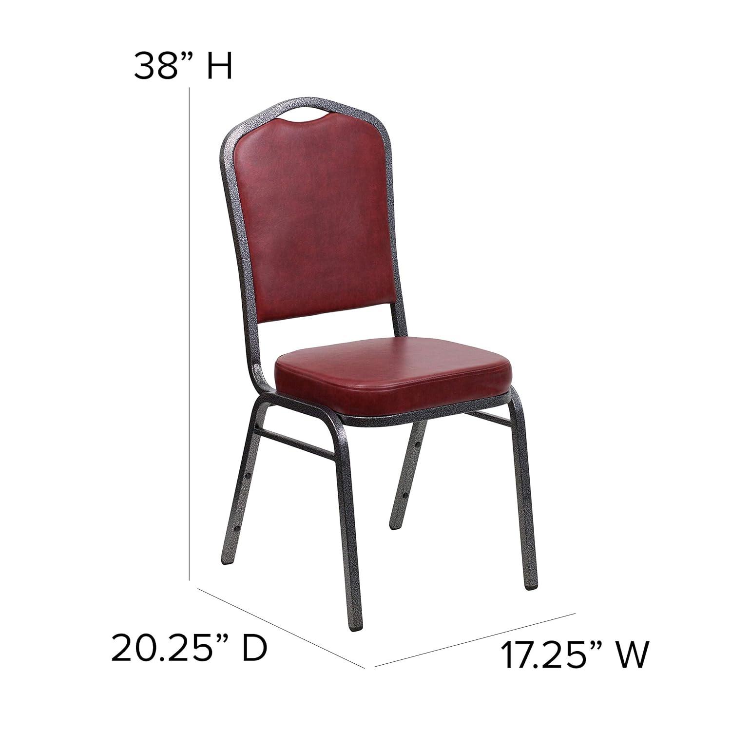 BizChair 4 Pack Crown Back Stacking Banquet Chair in Burgundy Vinyl - Silver Vein Frame