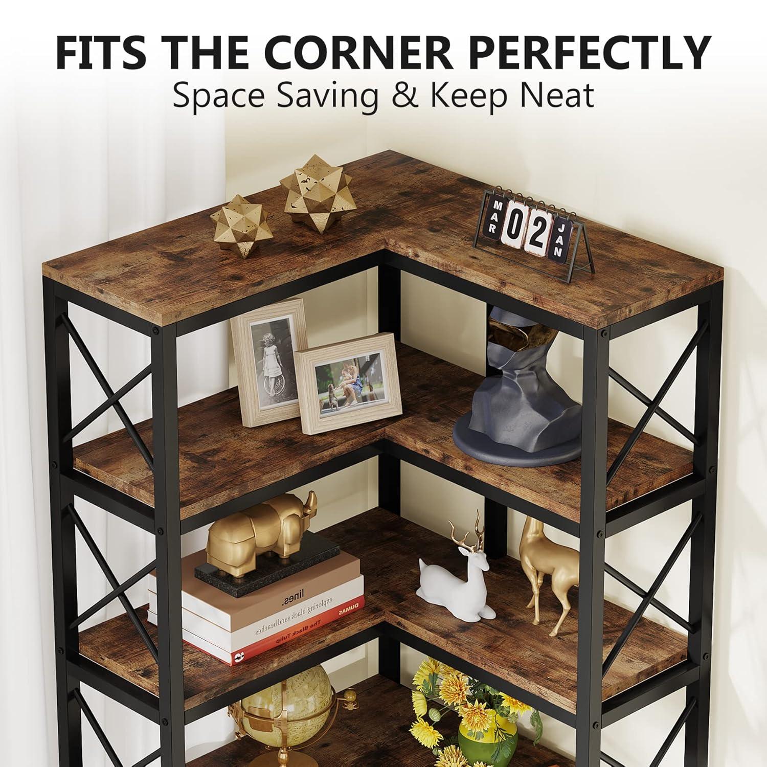 Hommoo 7-Tier Tall Corner Bookshelf Rustic Brown