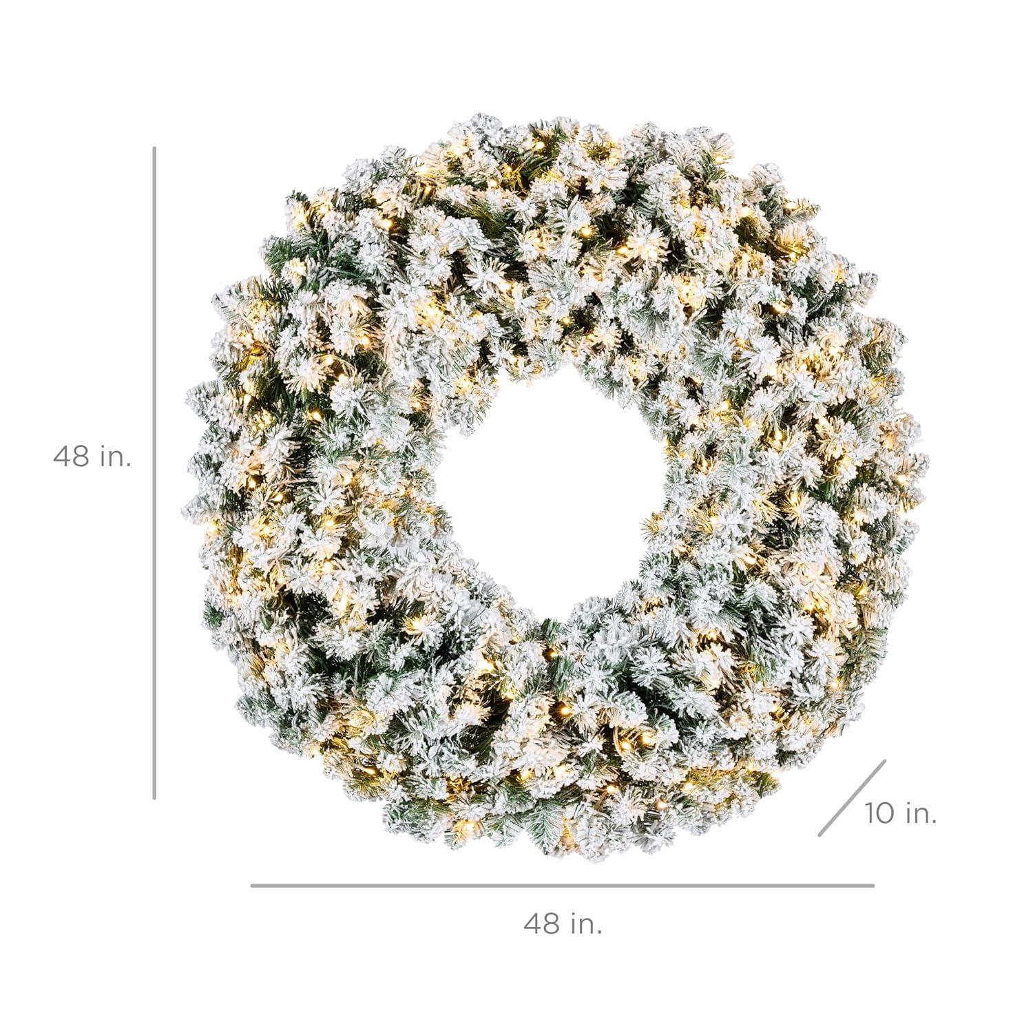 Best Choice Products 48in Artificial Pre-Lit Flocked Fir Christmas Wreath Decoration w/ 200 2-in-1 LED Lights, 714 Tips