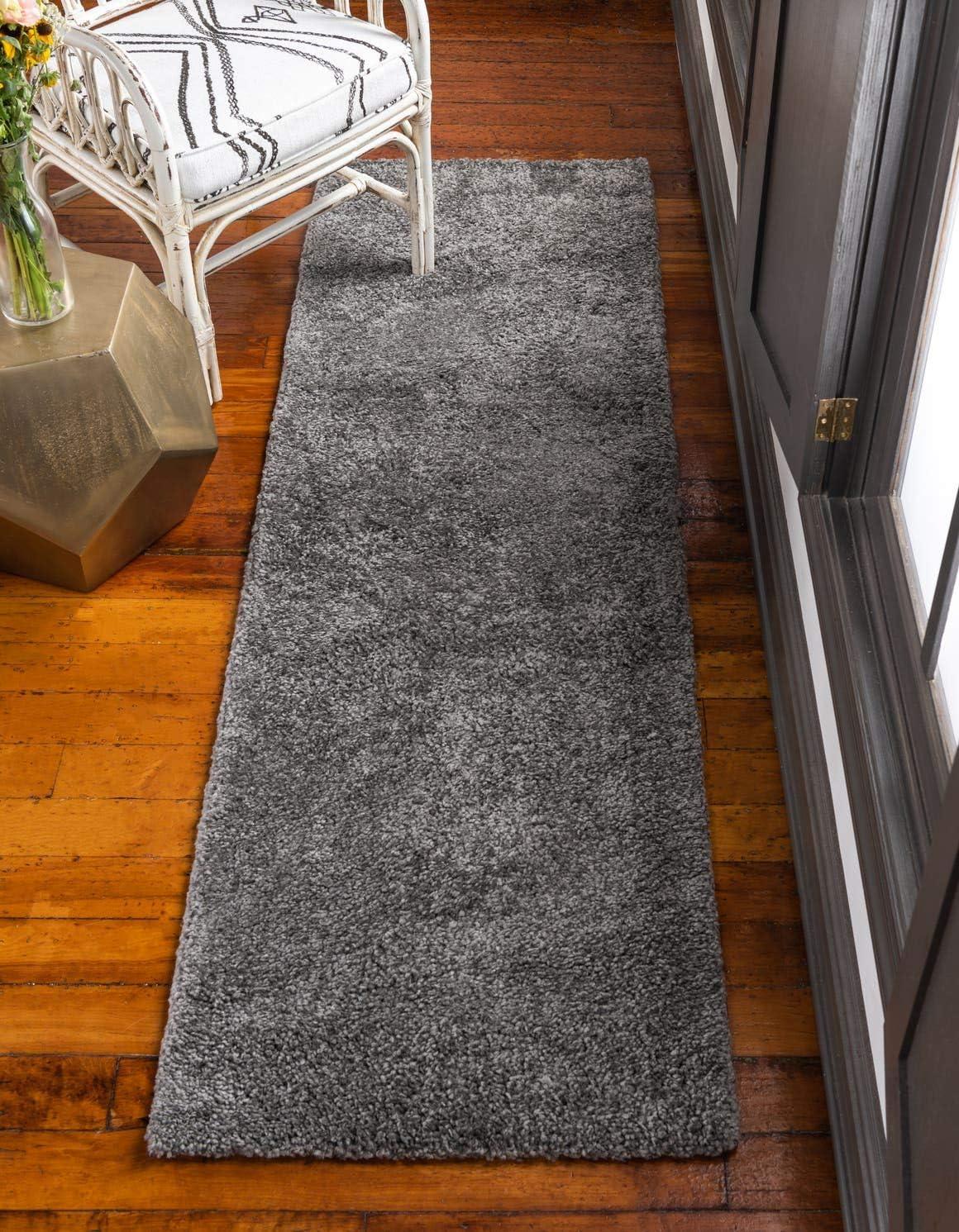 Gray Shag Synthetic Runner Rug for Indoor Use