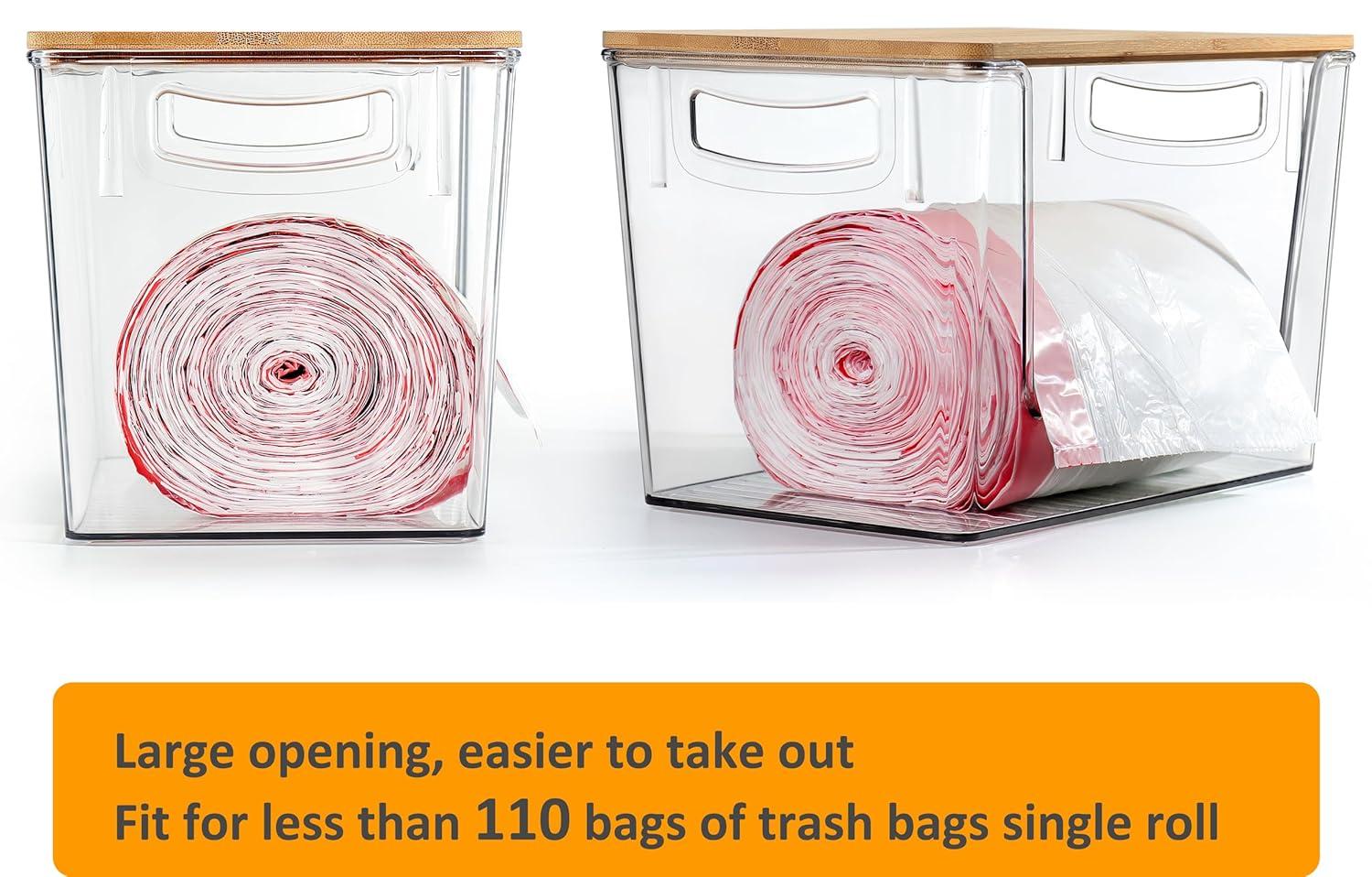 2 Pack Trash Bag Holder Dispenser, Extra Large Garbage Bags Holder, Stackable Trash Bag Holder with Bamboo Top for Laundry Room & Under Sink