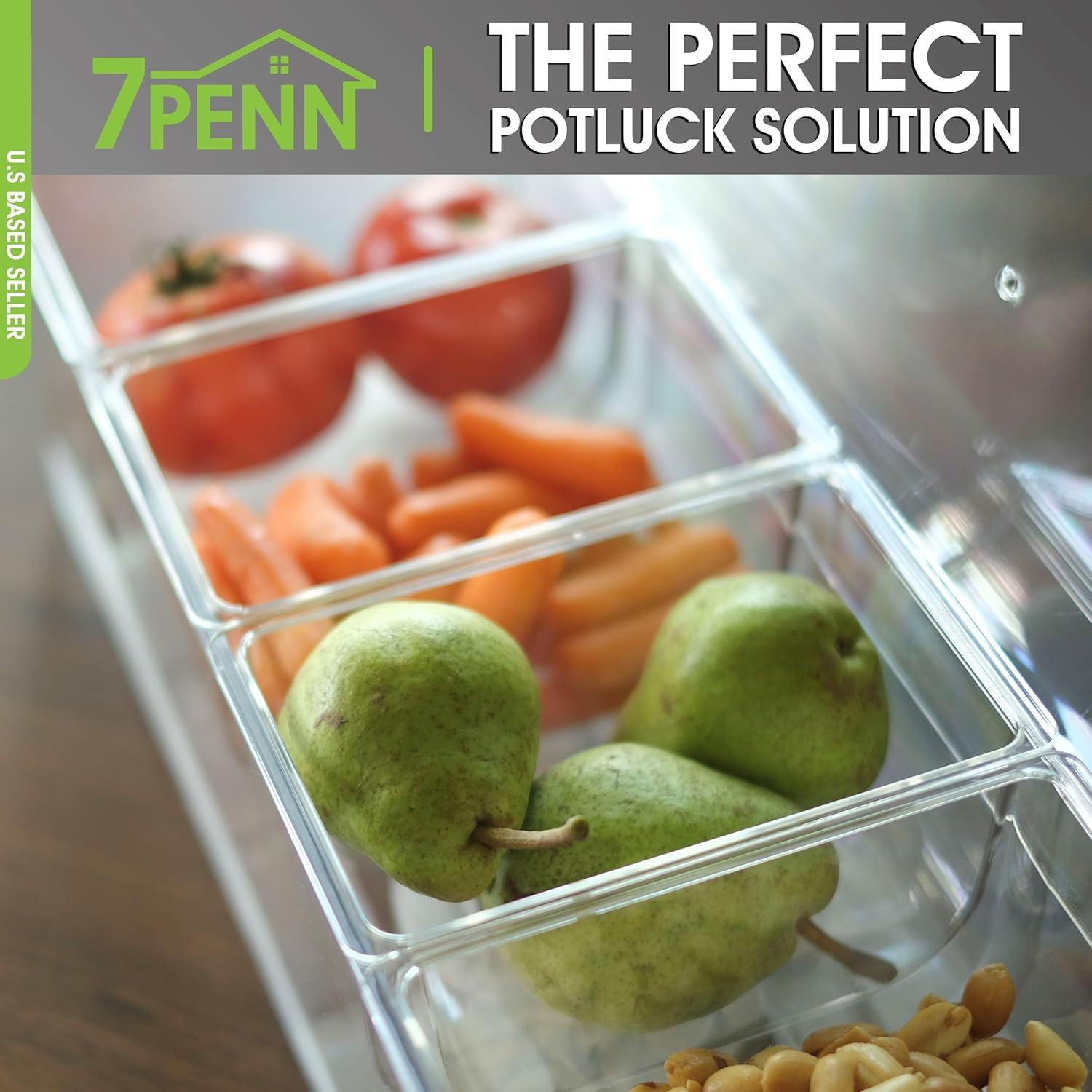 7Penn | Condiment Tray with Ice Chamber Lid Tongs Spoons 5 Condiment Containers