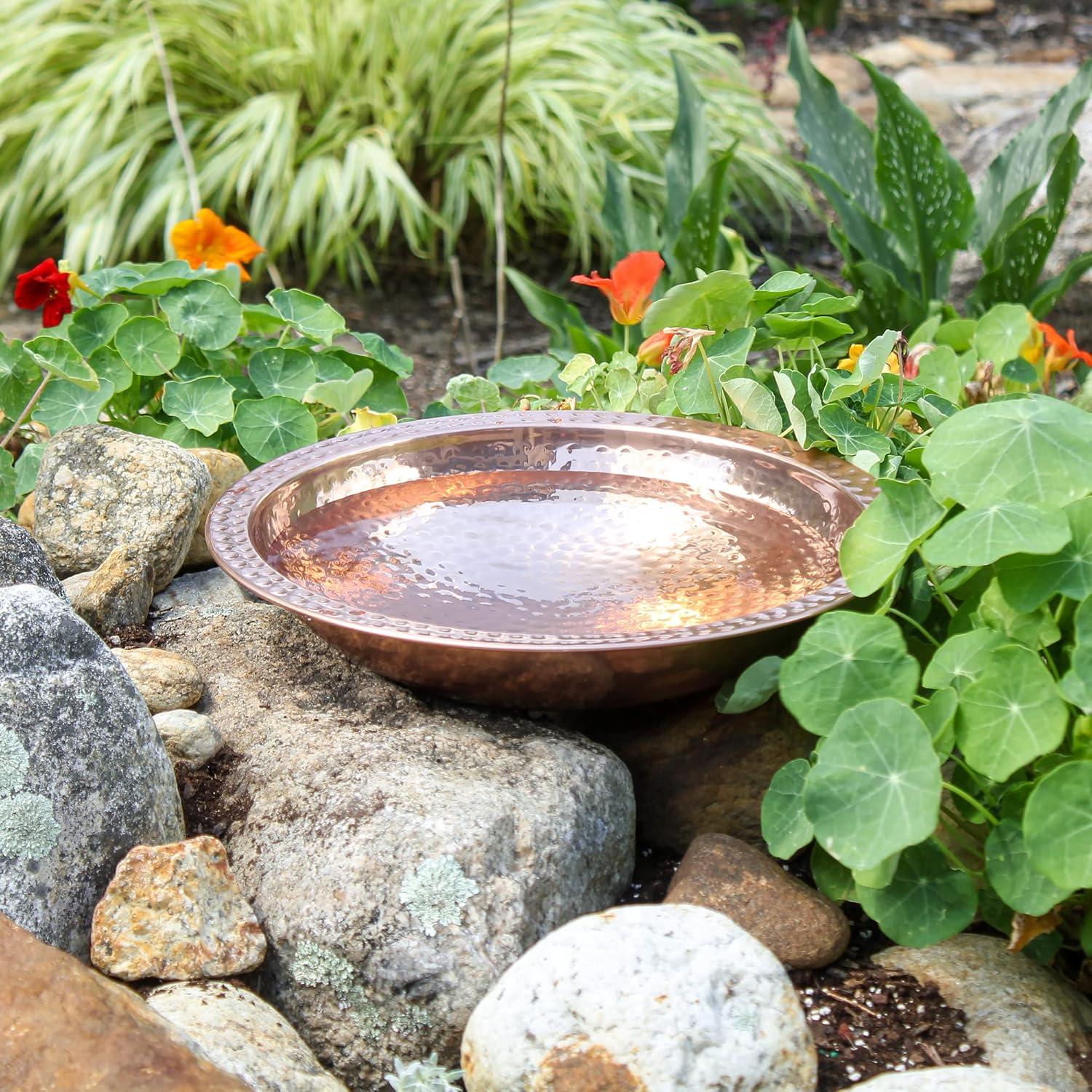 Achla Designs 201-9904 Hammered Bowl with Rim Birdbath, Polished Copper Plated