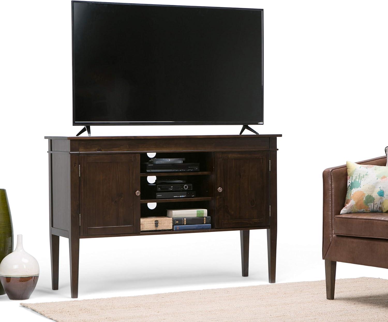 Simpli Home Carlton 54"W Solid Wood TV Stand for TVs up to 60" with 4 Cabinets