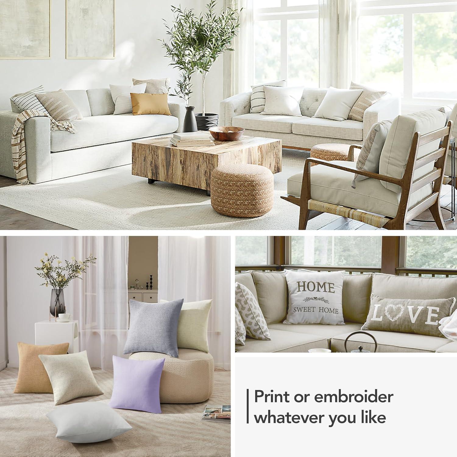 Deconovo Decorative Throw Pillow Covers - Set of 4 Soft Linen Cushion Covers, 20x20 Inch, Green & Machine Washable Pillowcases for Sofa, Bedroom, Living Room Décor, Beige