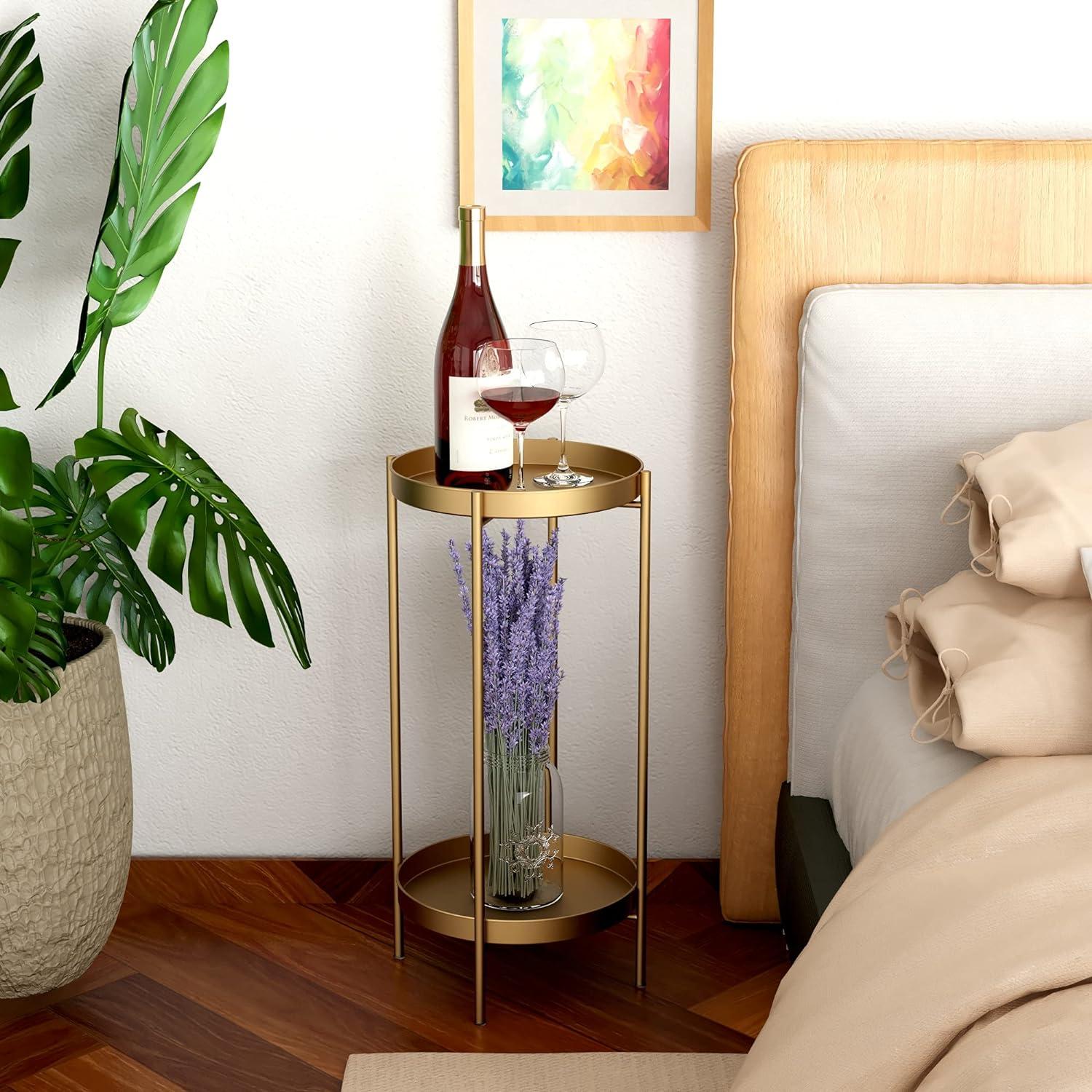 Gold 2-Tier Metal Plant Stand with Round Trays