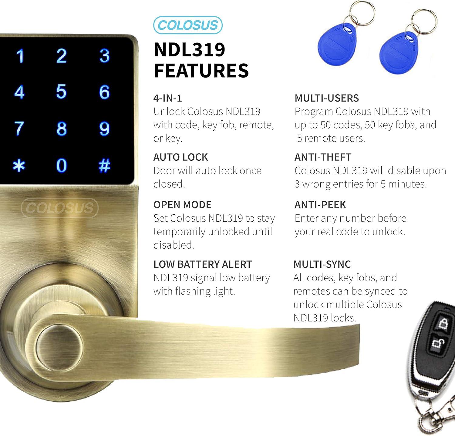 Smart door Lock Keyless Electronic Door Lock, Touchscreen with Key Fobs and Remote (Silver)