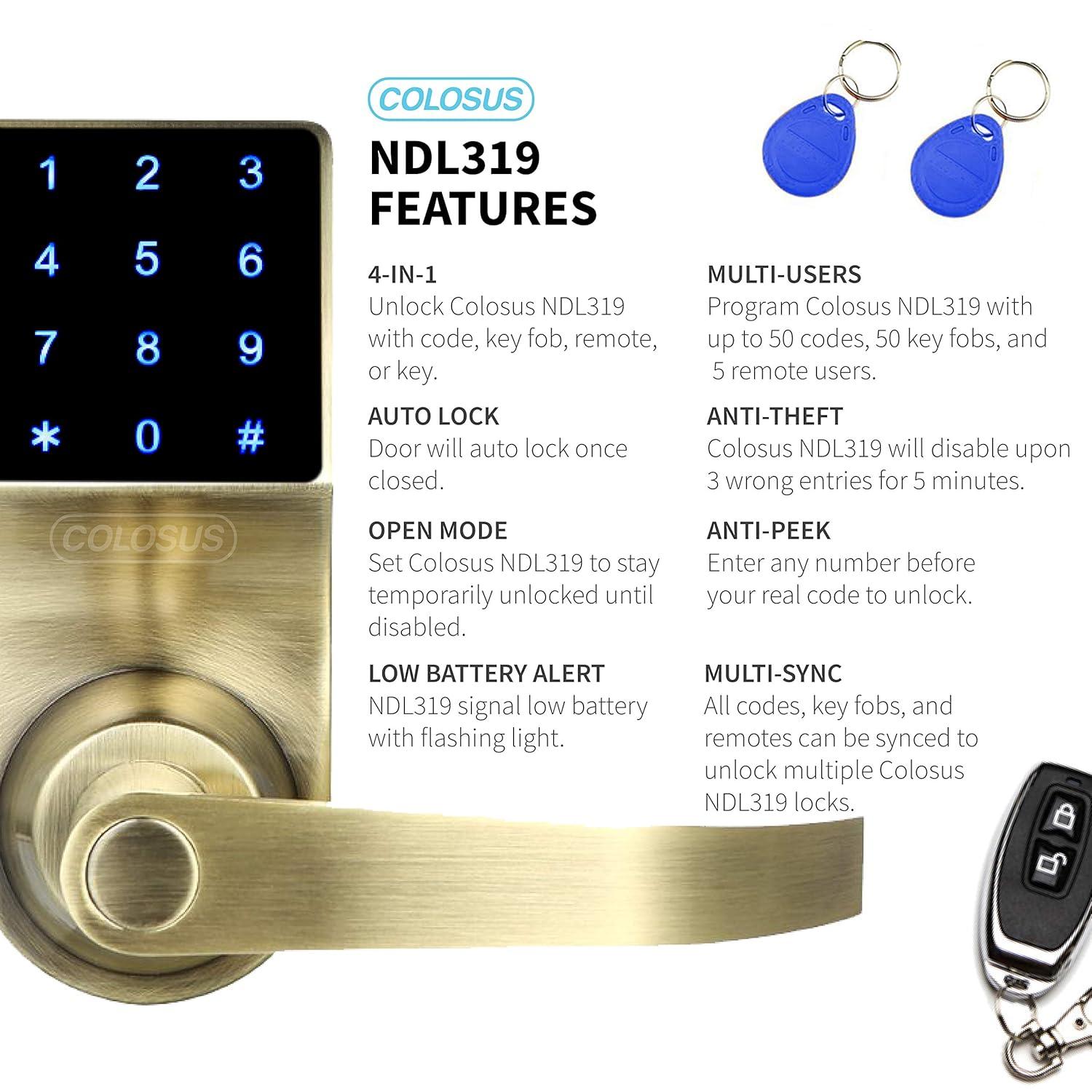 Smart door Lock Keyless Electronic Door Lock, Touchscreen with Key Fobs and Remote (Silver)