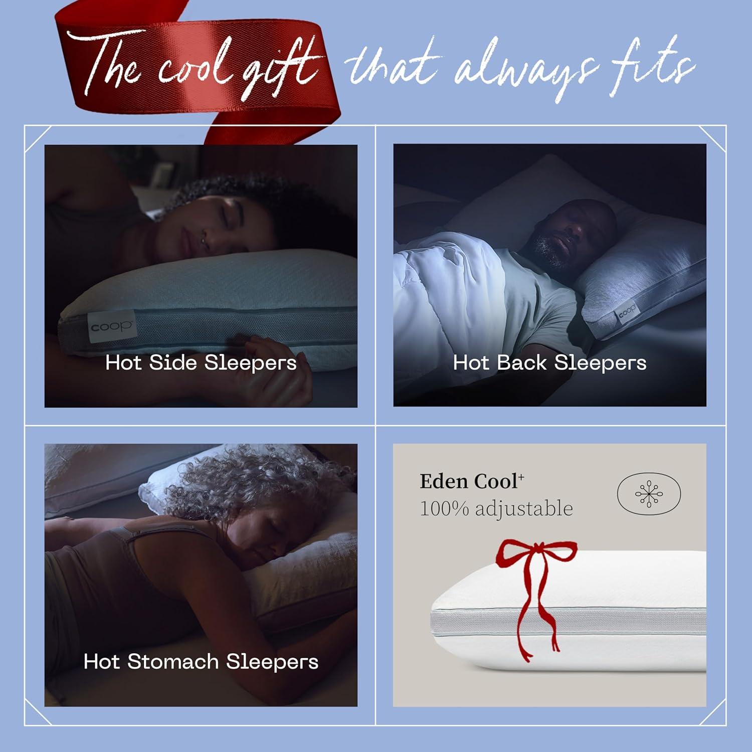 Coop Home Goods The Eden Cool+ Adjustable Pillow, Queen Size Plus Memory Foam Pillows with Cooling Gel, Back, Stomach or Side Sleeper, Neck Support
