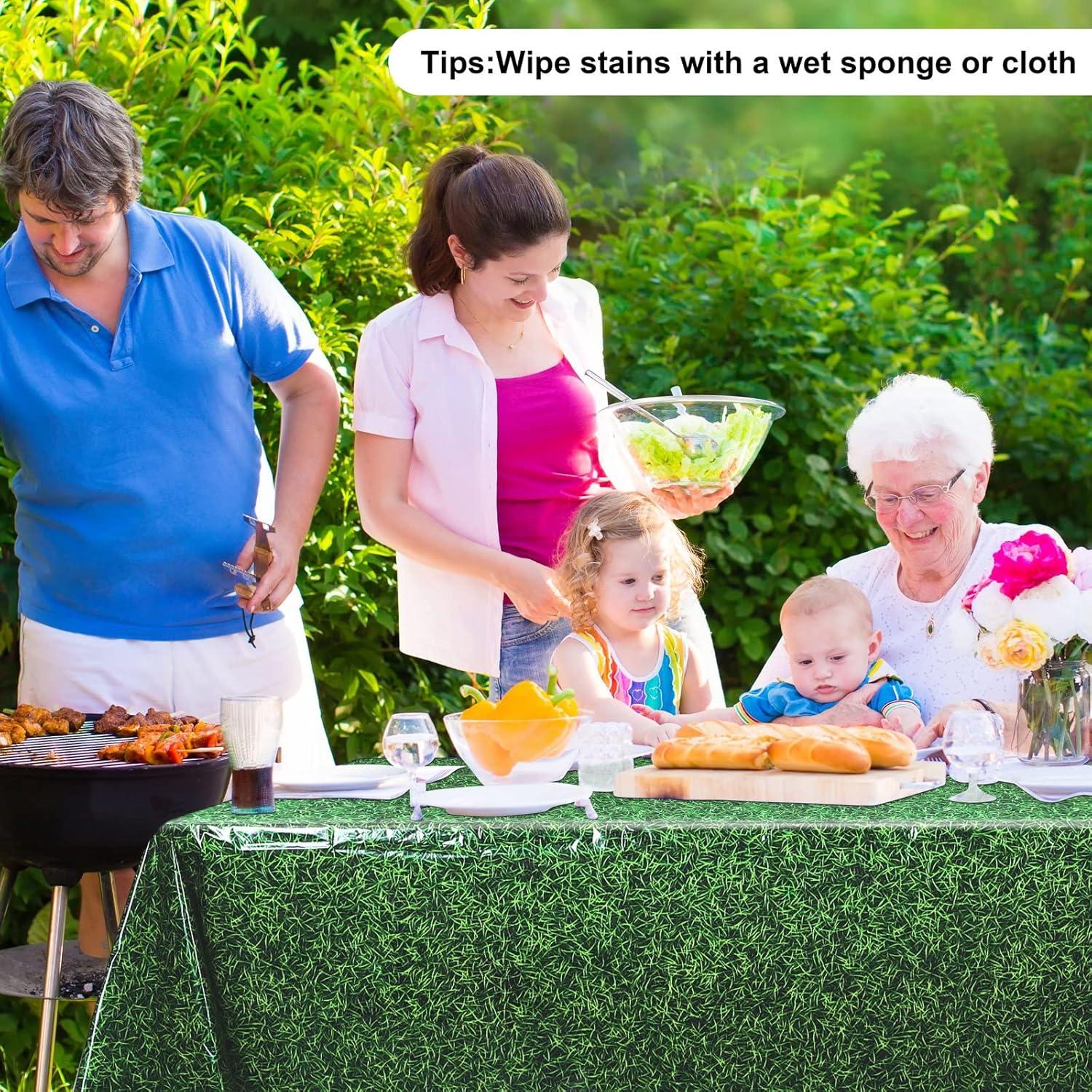 3ct Sports Field Tablecloth: Green Plastic Disposable Tableware for Super Bowl & Sports Events, 108" x 54", 3 Pack