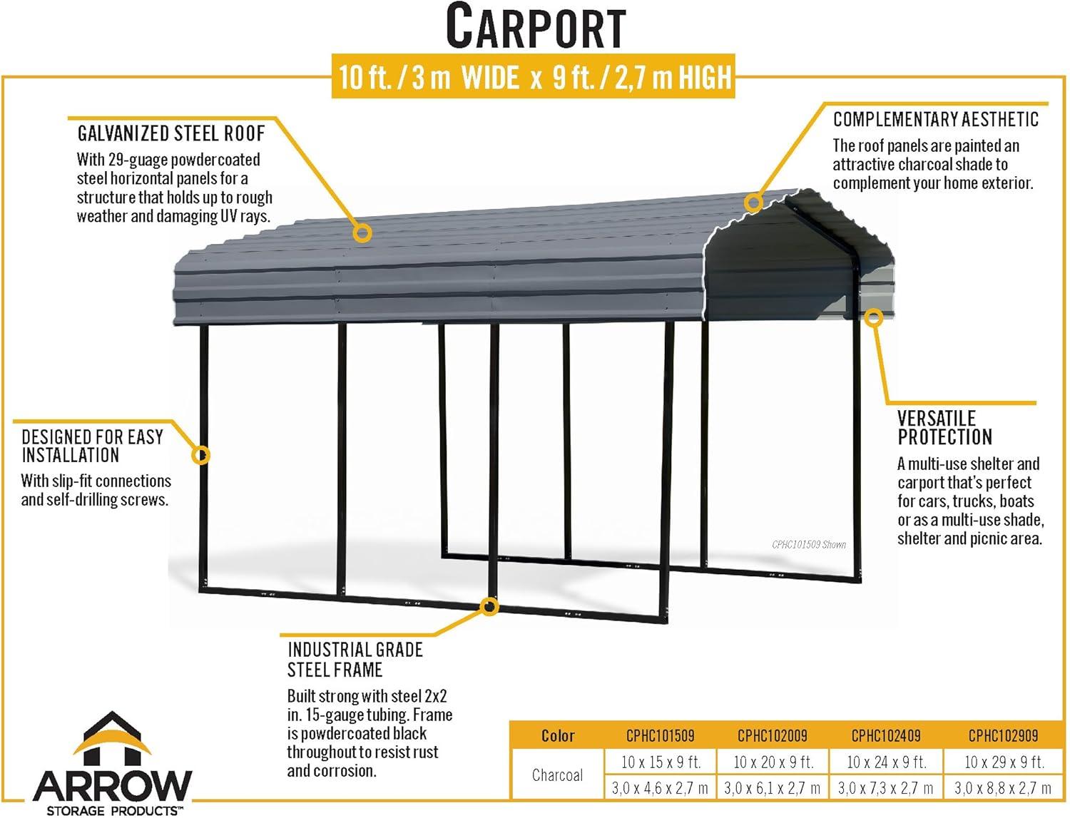 Arrow Carport, 10 ft. x 15 ft. x 9 ft.