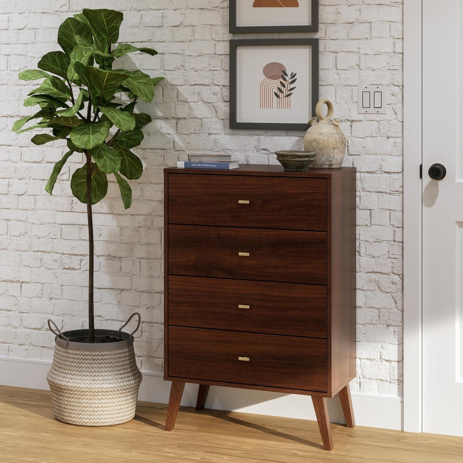 Milo Mid Century Modern 4 Drawer Chest Cherry - Prepac: Sleek Bedroom Storage Solution