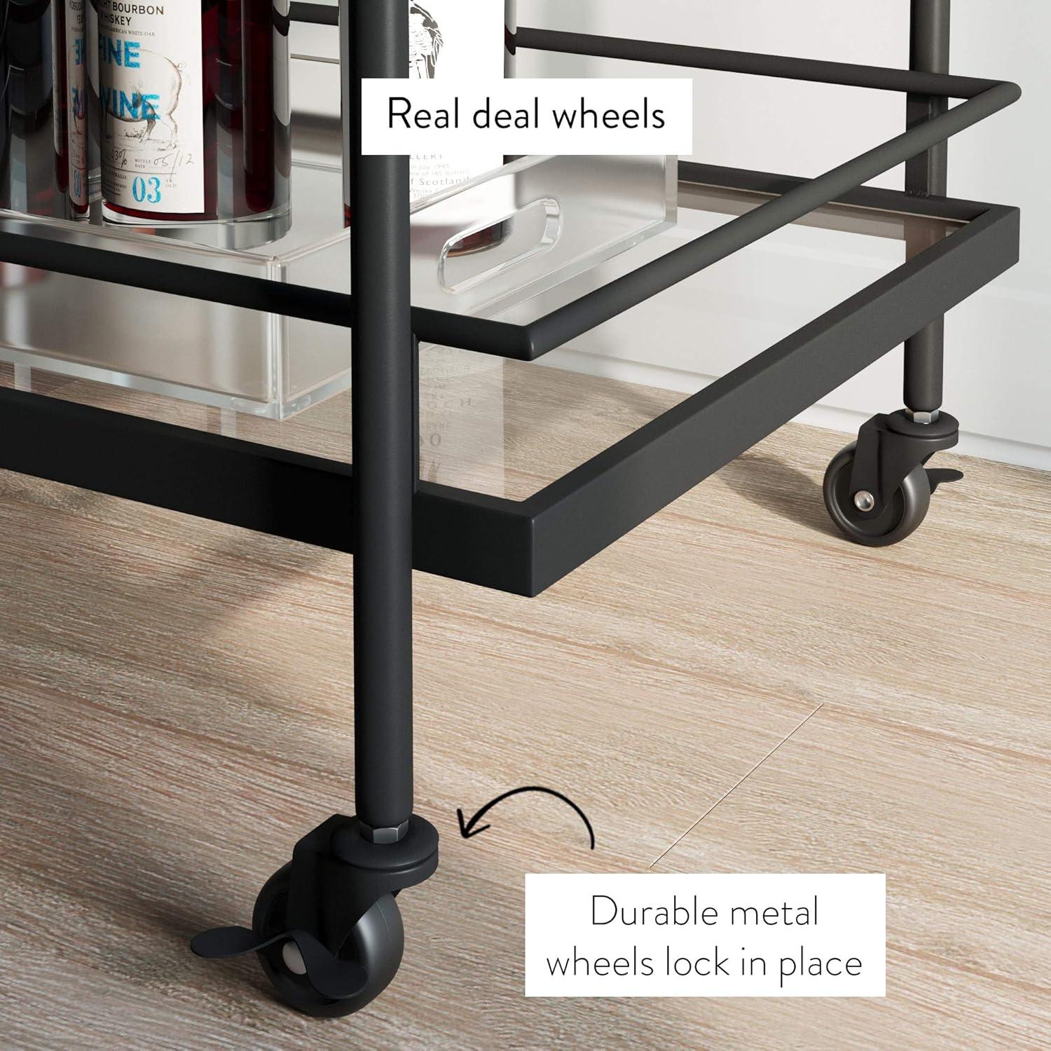 Sally Sleek 2-Tiered Black Metal and Glass Rolling Bar Cart