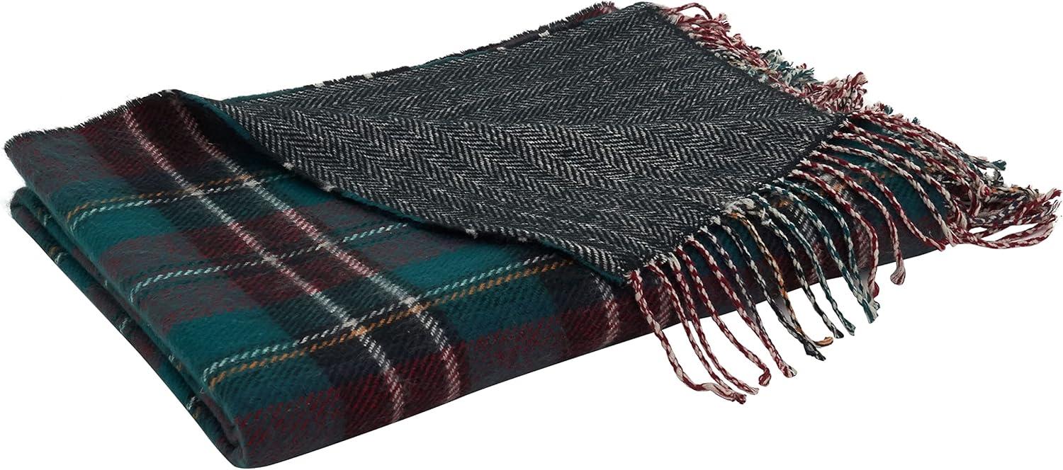 SARO TH910.G5060 50 x 60 in. Oblong Green Reversible Plaid Throw Blanket