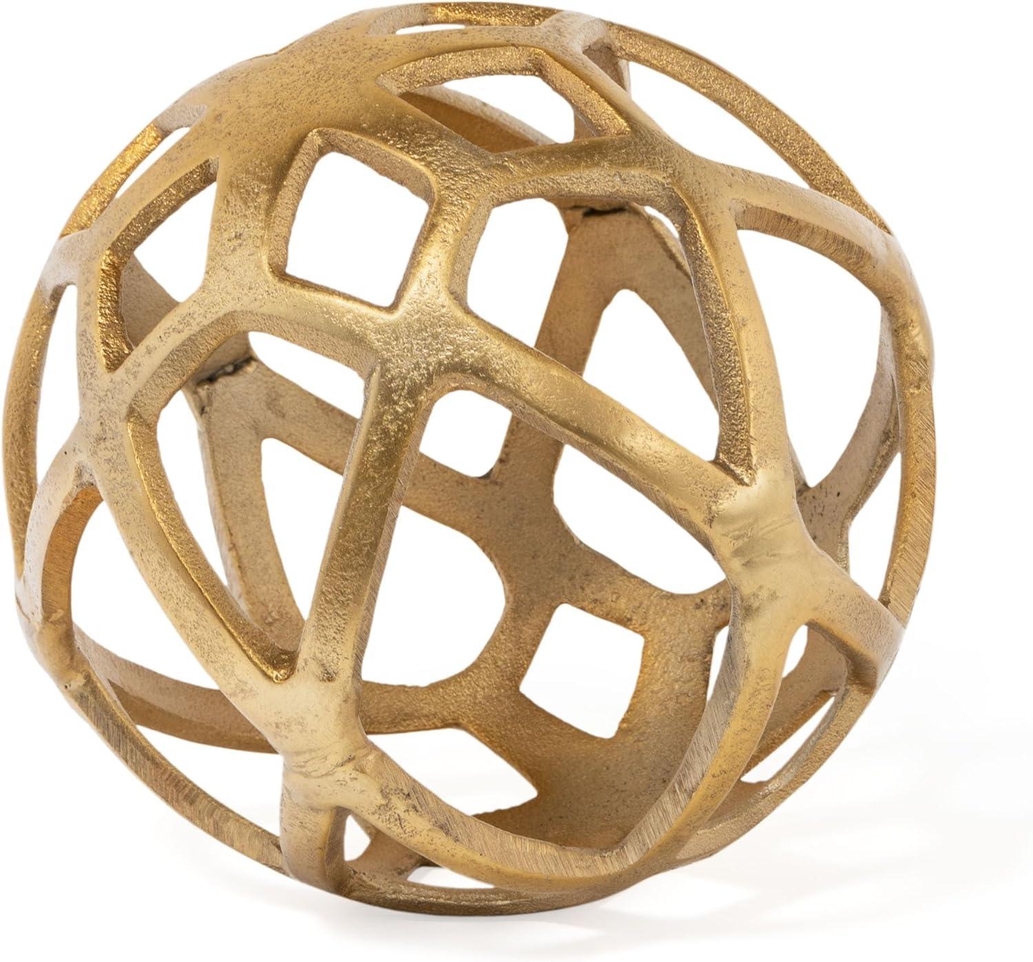 Vyan 7" Gold Cast Aluminum Decorative Orb Sculpture