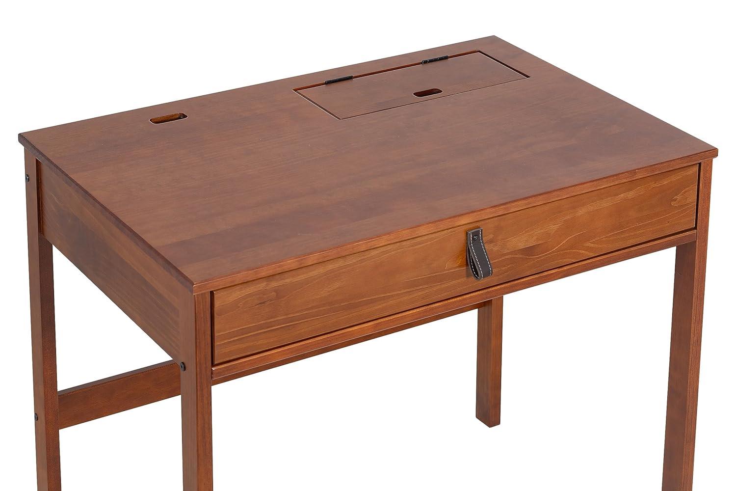 Memomad Bali Modern Home Office Desk with Drawer and Smart Storage for All Ages (35in Width, Caramel Brown Wood)