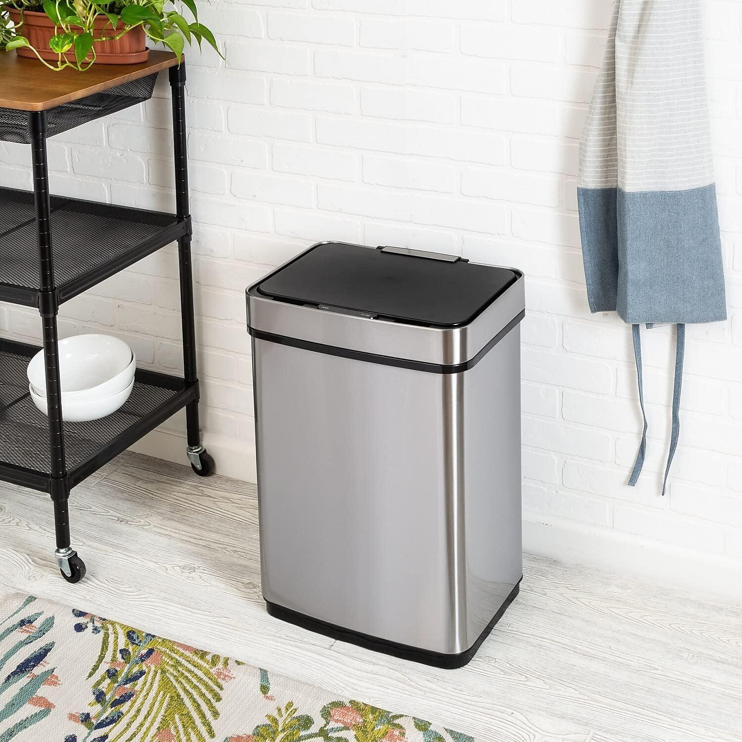 Honey-Can-Do 13.2 Gallon Indoor Touchless Kitchen Trash Can, Stainless Steel