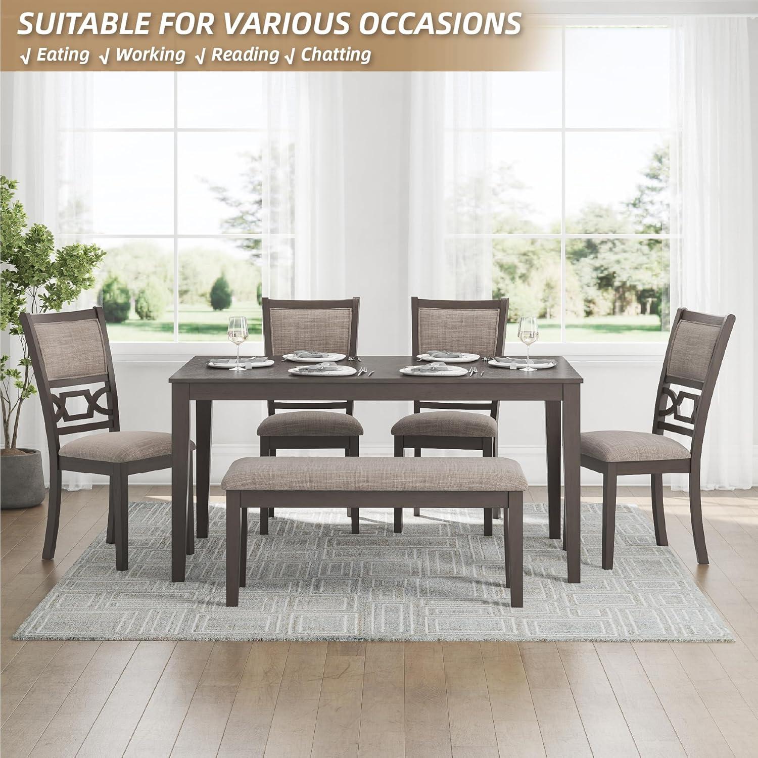 Gray Transitional Rectangular Dining Table Set with 4 Chairs