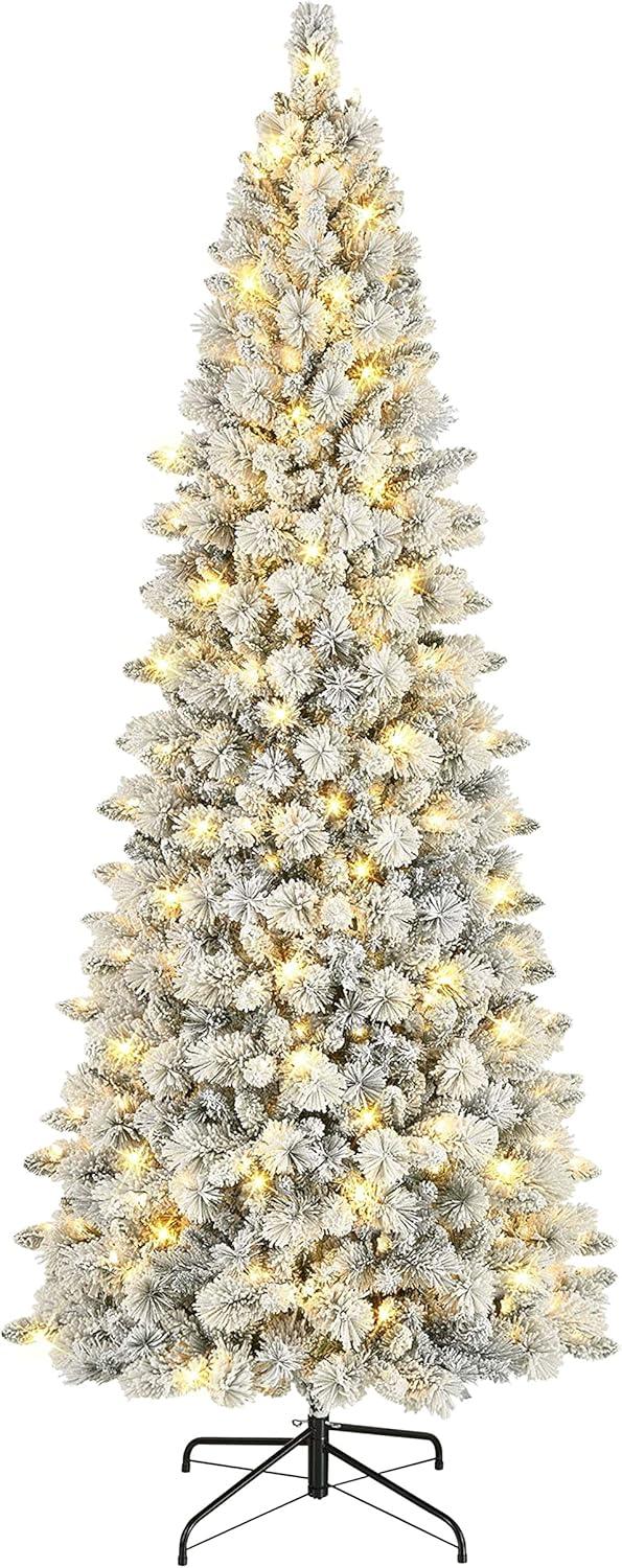 9 ft Pre-lit Flocked White Spruce Christmas Tree with LED Lights