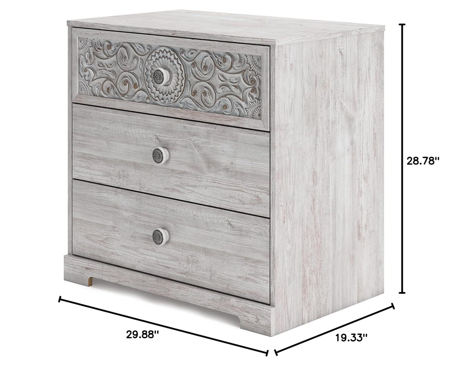 Whitewashed Medallion 3-Drawer Coastal Chest in White