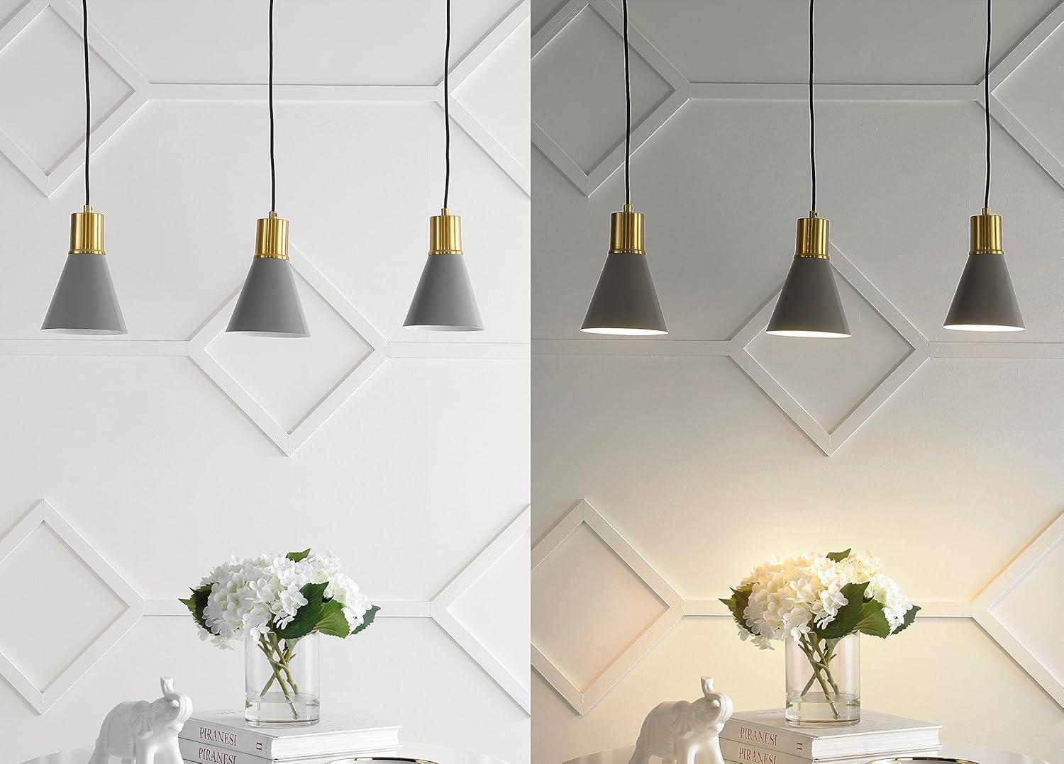 Apollo 33.5" 3-Light Mid-Century Modern Iron Adjustable Linear LED Pendant, Gray/Brass Gold
