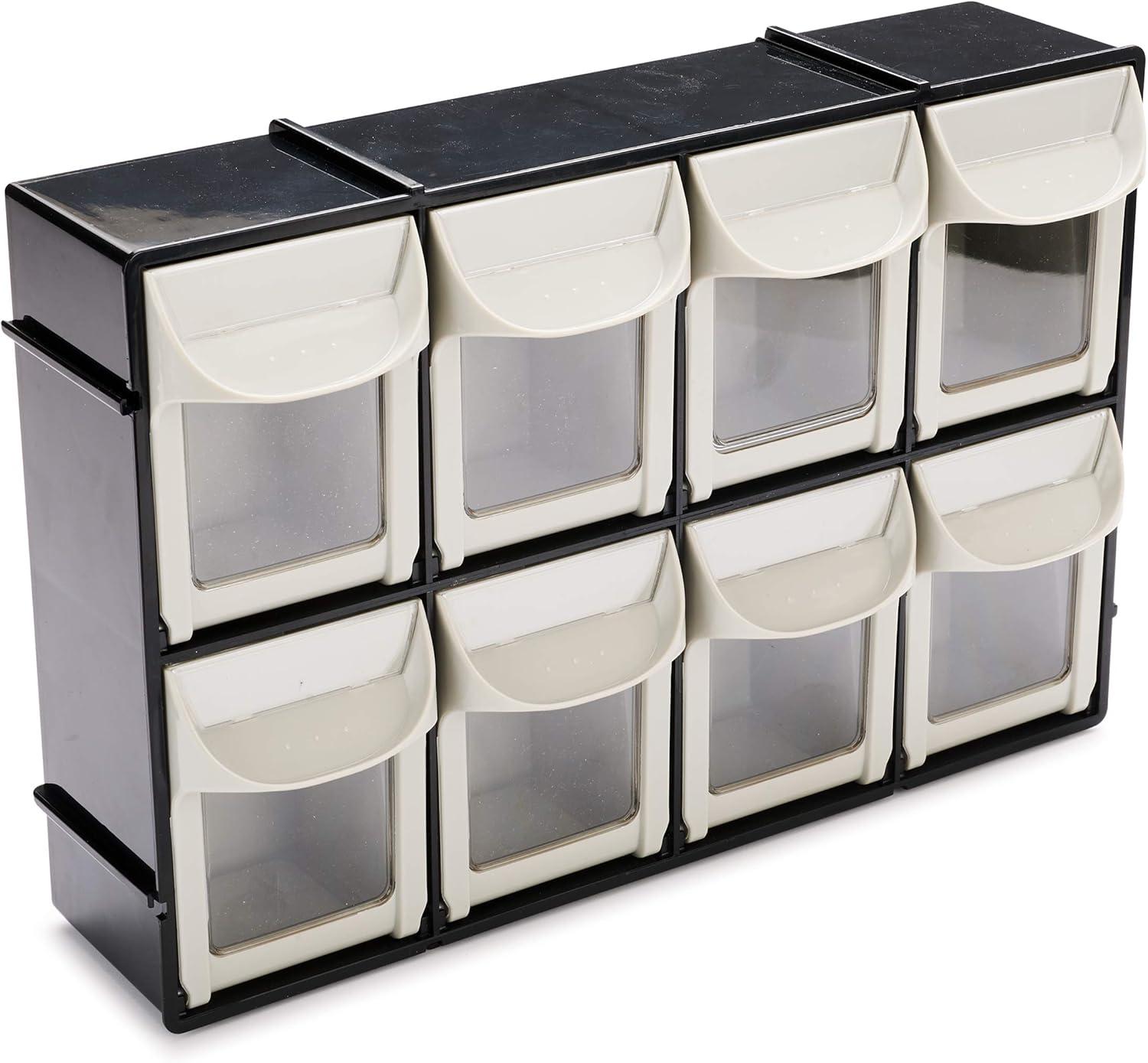 Black and Off-White Stackable Plastic Tilt-Out Bin Storage System